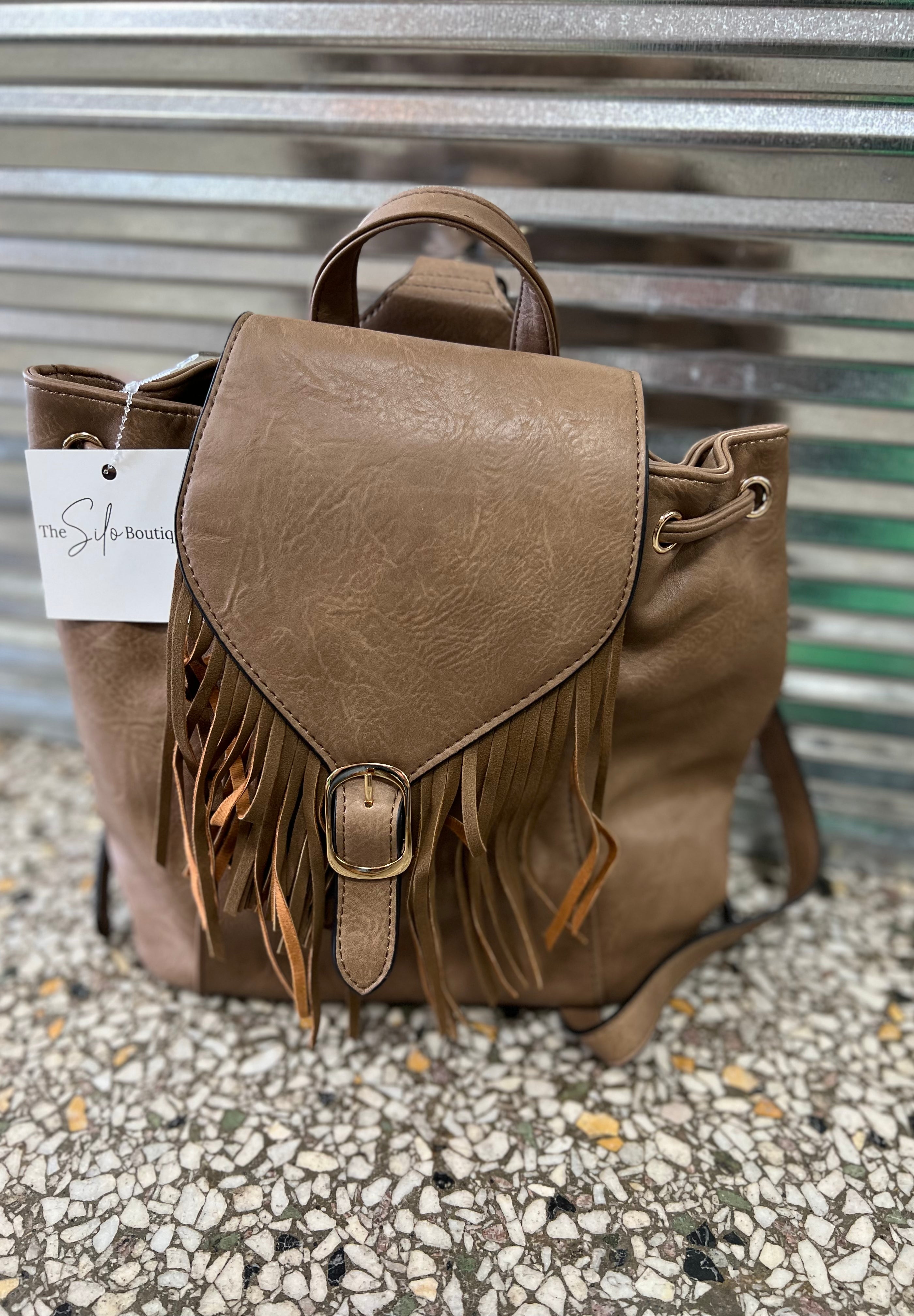 Jen and Co Jewel Bucket Backpack Purse w/ Fringe-Final Sale-Purses-Jen and Co-The Silo Boutique, Women's Fashion Boutique Located in Warren and Grand Forks North Dakota