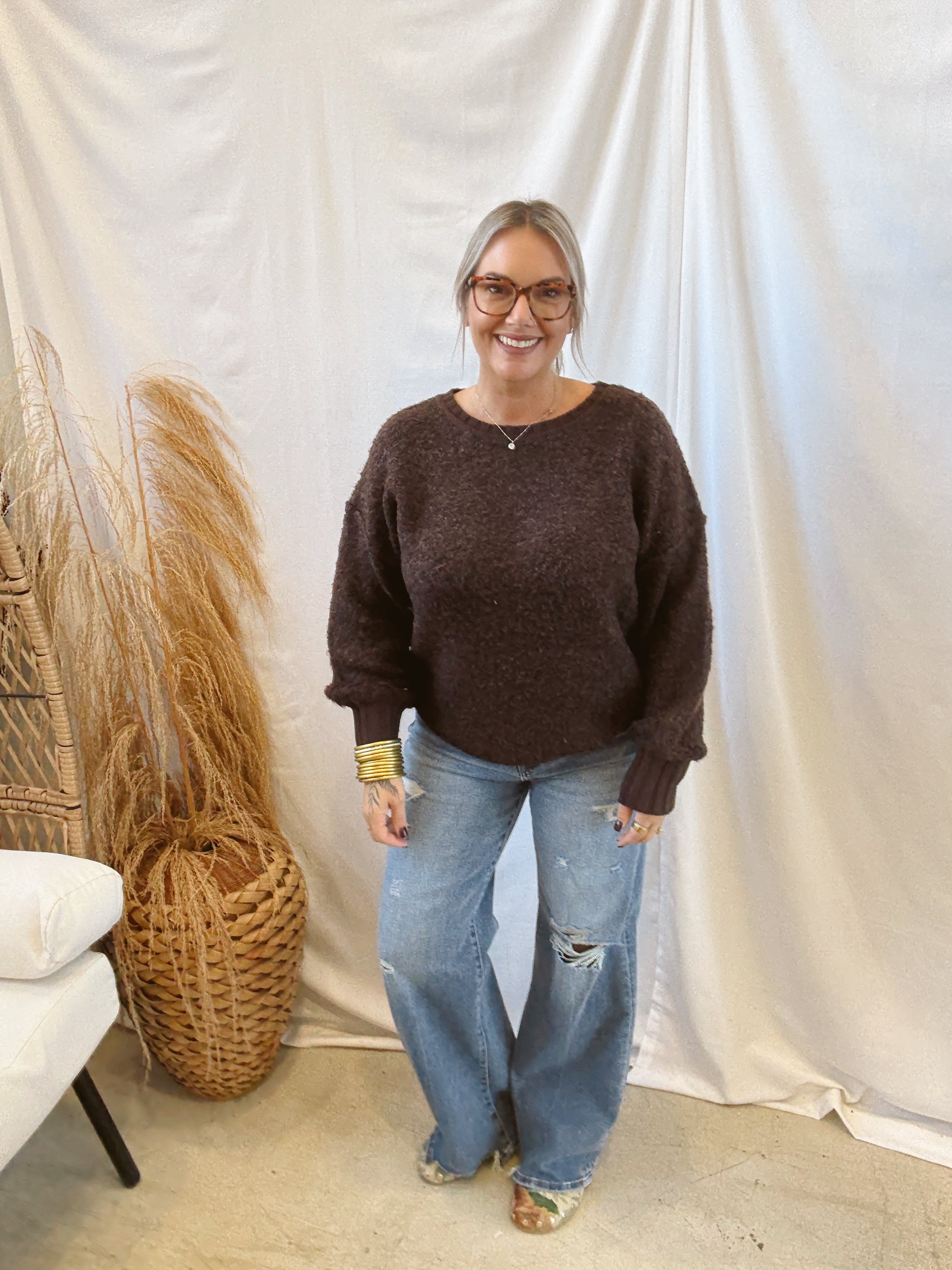 Sadie & Sage Karlie Sweater-Dark Brown-Sweaters-sadie sage-The Silo Boutique, Women's Fashion Boutique Located in Warren and Grand Forks North Dakota