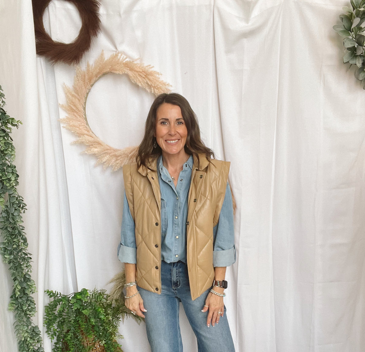 Elan Quilted Vest-Tan-Coats & Jackets-elan-The Silo Boutique, Women's Fashion Boutique Located in Warren and Grand Forks North Dakota