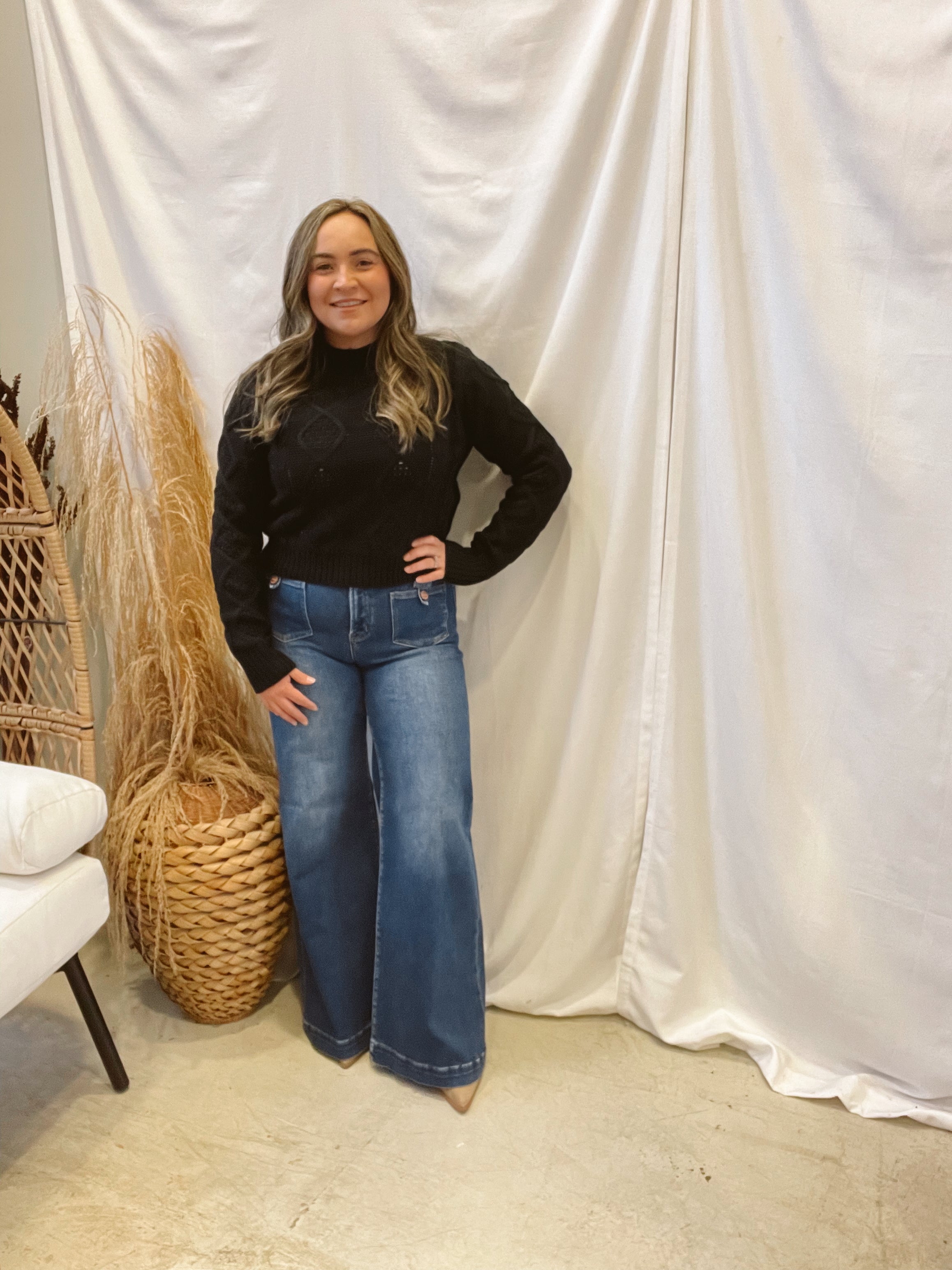 Textured Cable Knit Sweater-Black-Final Sale-Sweaters-hyfve-The Silo Boutique, Women's Fashion Boutique Located in Warren and Grand Forks North Dakota