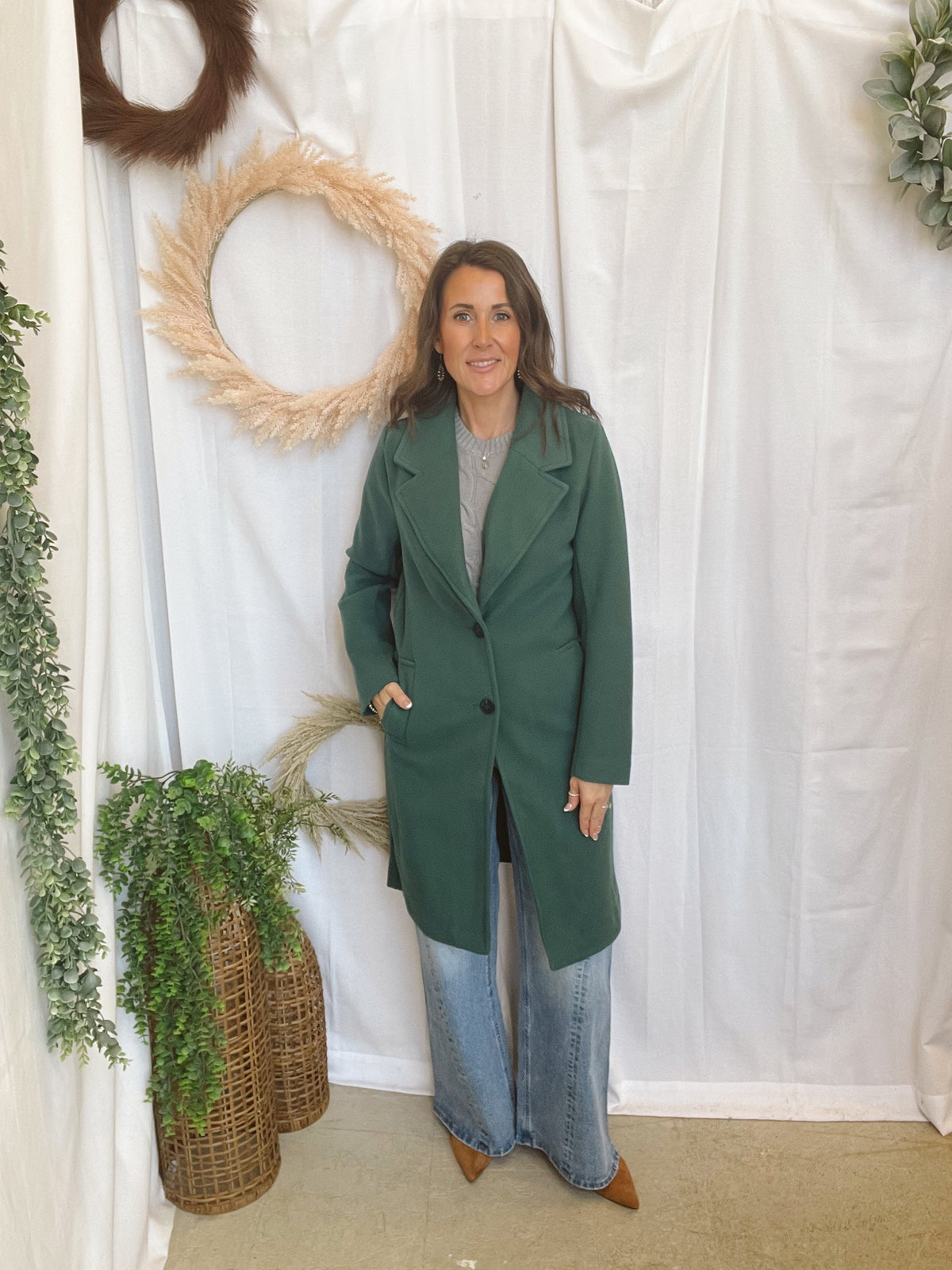 Nora Longline Lapel Coat-Teal-Coats & Jackets-love tree-The Silo Boutique, Women's Fashion Boutique Located in Warren and Grand Forks North Dakota