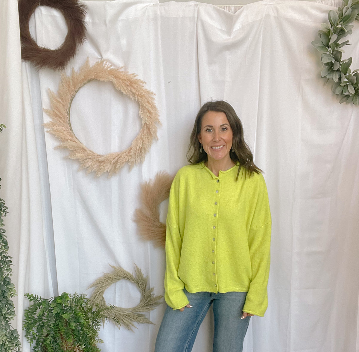 Melanie Button Down Cardigan-Lime-Cardigans-merci-The Silo Boutique, Women's Fashion Boutique Located in Warren and Grand Forks North Dakota