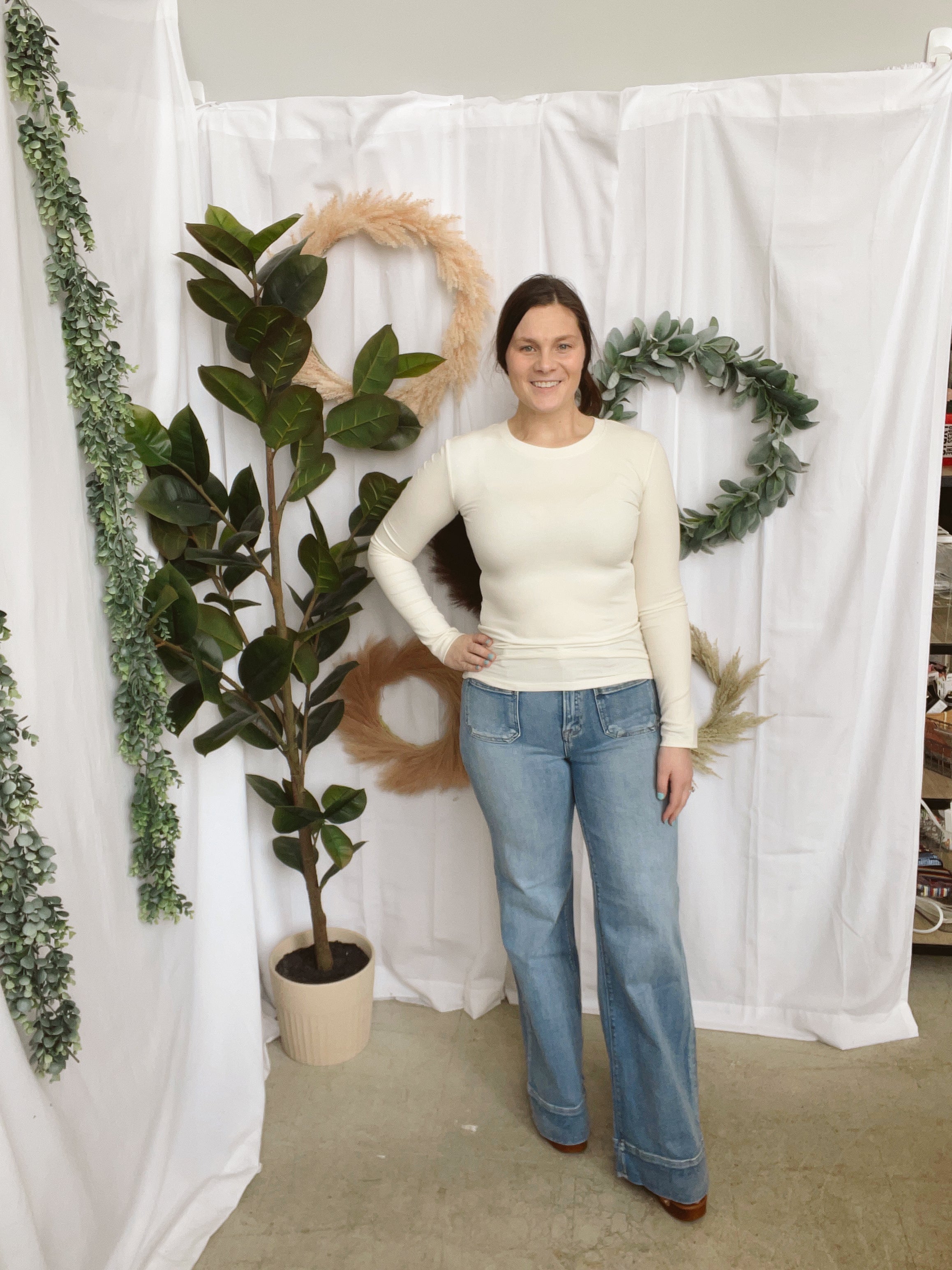 Mono B Essential Long Sleeve Top-Natural-Long Sleeve Tops-mono b-The Silo Boutique, Women's Fashion Boutique Located in Warren and Grand Forks North Dakota