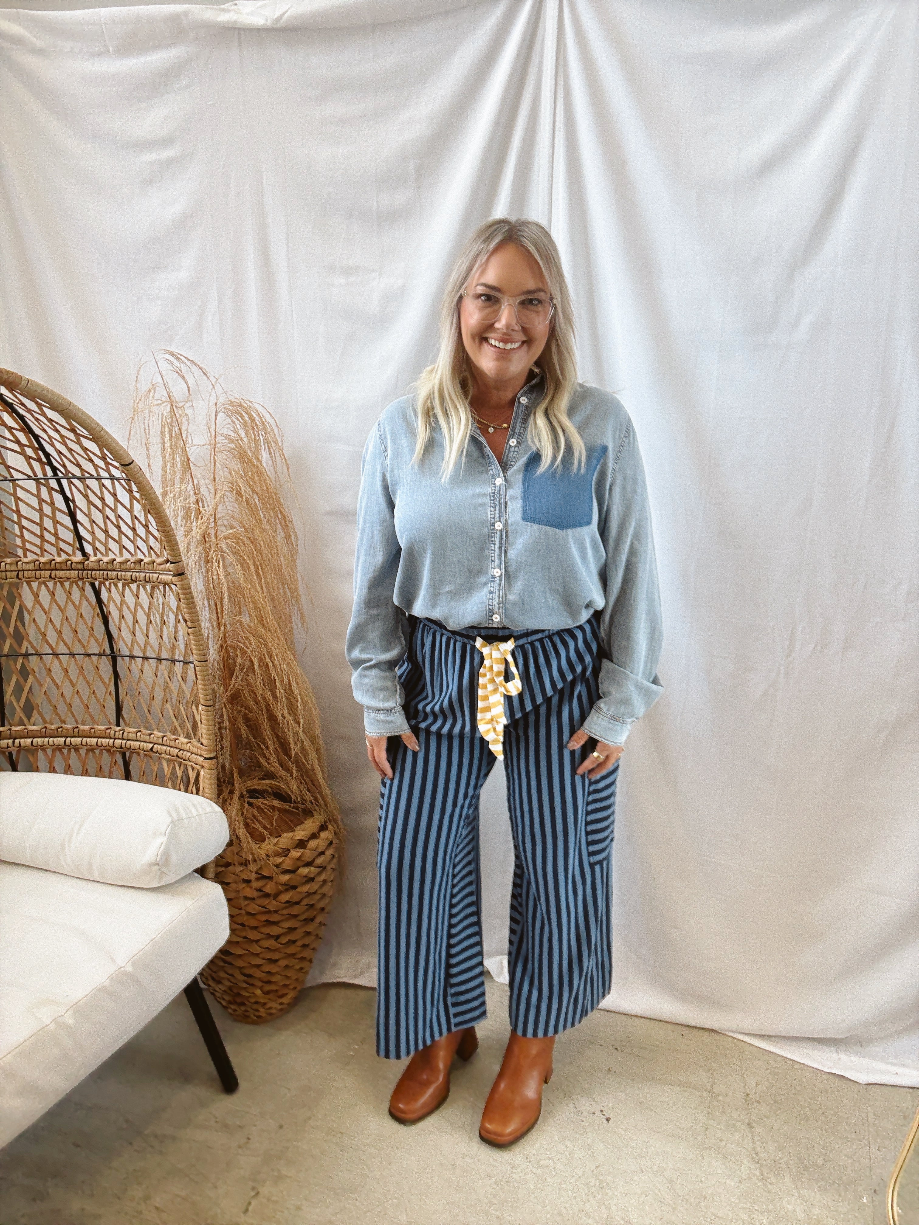 Blue Striped Side Pocket Pants-Final Sale-Pants-eesome-The Silo Boutique, Women's Fashion Boutique Located in Warren and Grand Forks North Dakota