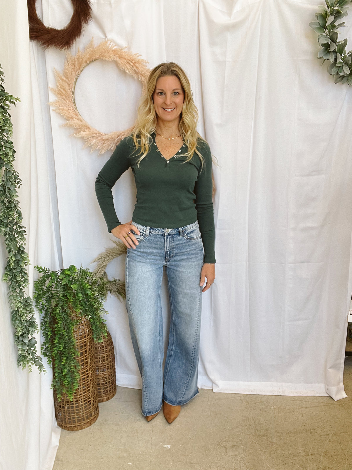 Jennifer Henley Top-Dark Green-Long Sleeve Tops-hyfve-The Silo Boutique, Women's Fashion Boutique Located in Warren and Grand Forks North Dakota