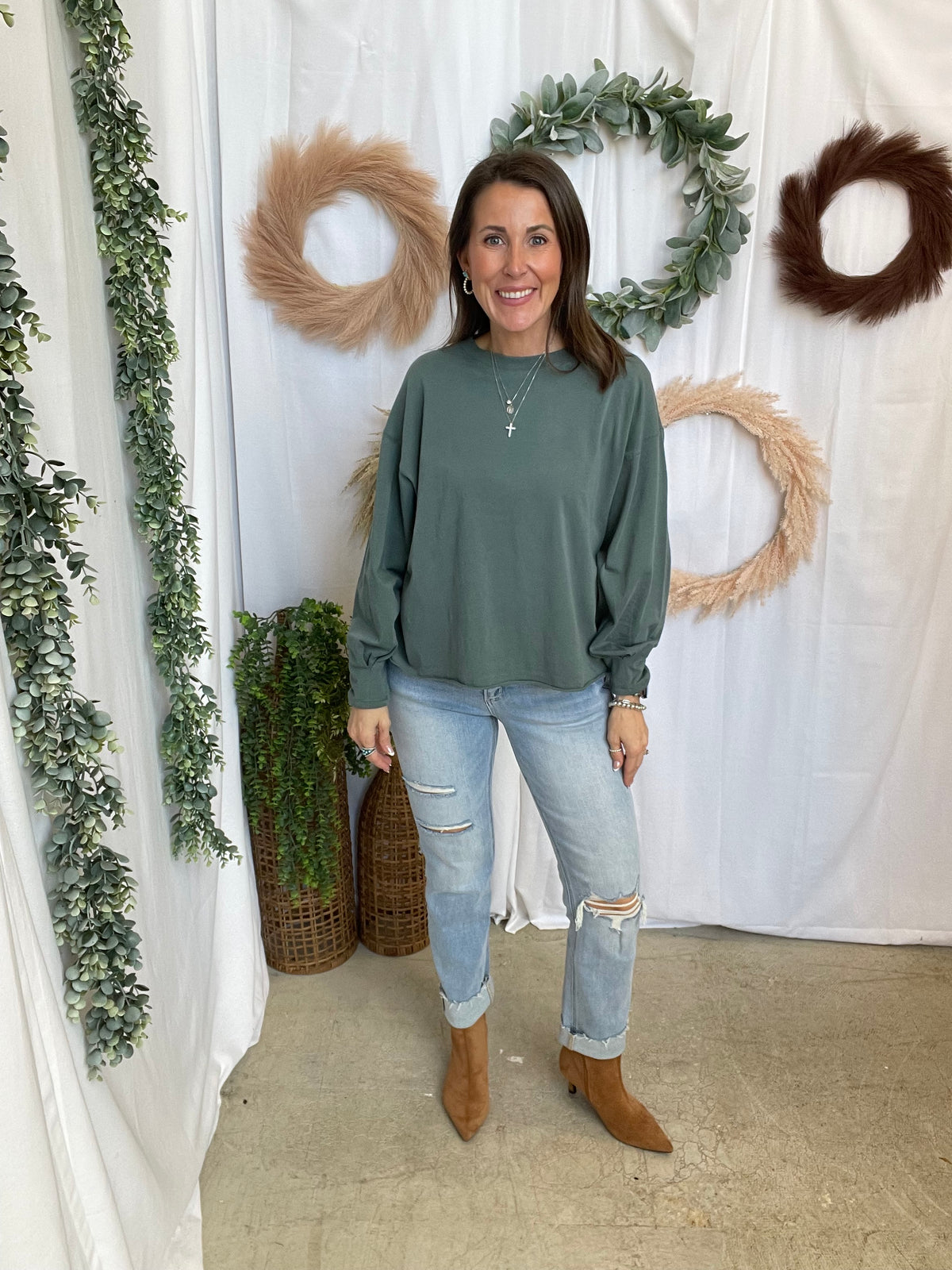 Pima Luxe Long Sleeve Top-Eucalyptus-Long Sleeve Tops-mono b-The Silo Boutique, Women's Fashion Boutique Located in Warren and Grand Forks North Dakota