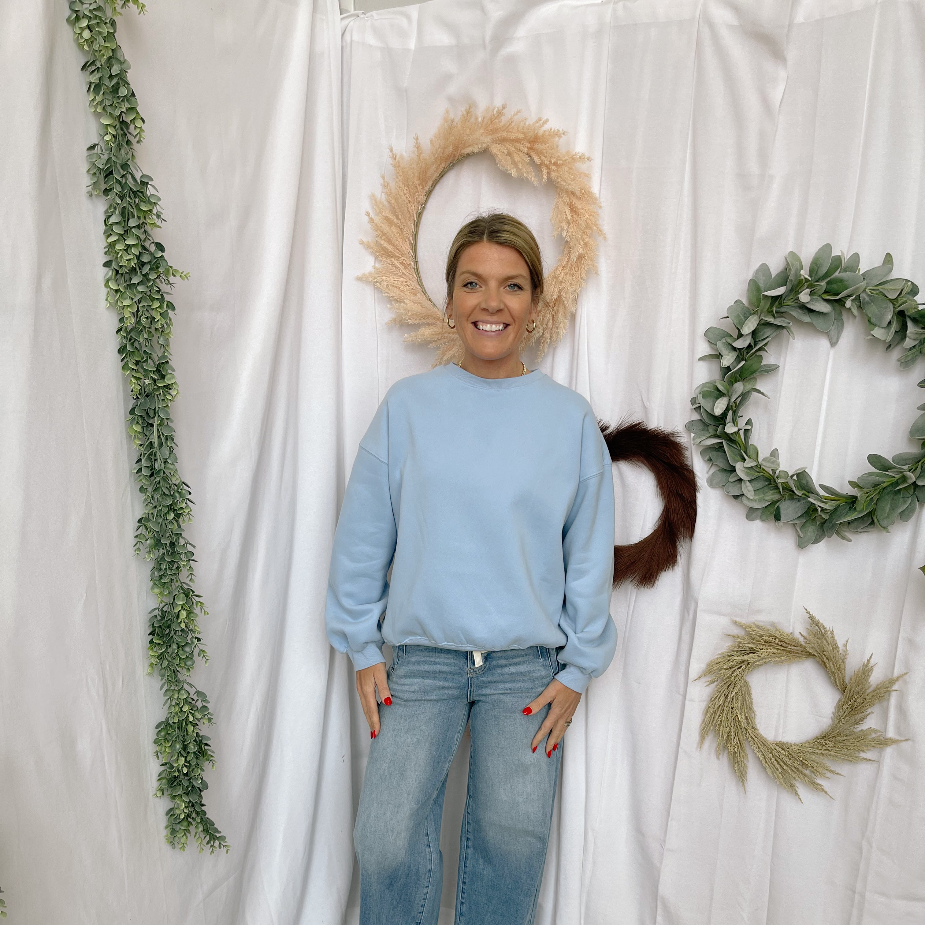 Varsity Crew Sweatshirt-Baby Blue-Sweatshirts-tictoc-The Silo Boutique, Women's Fashion Boutique Located in Warren and Grand Forks North Dakota
