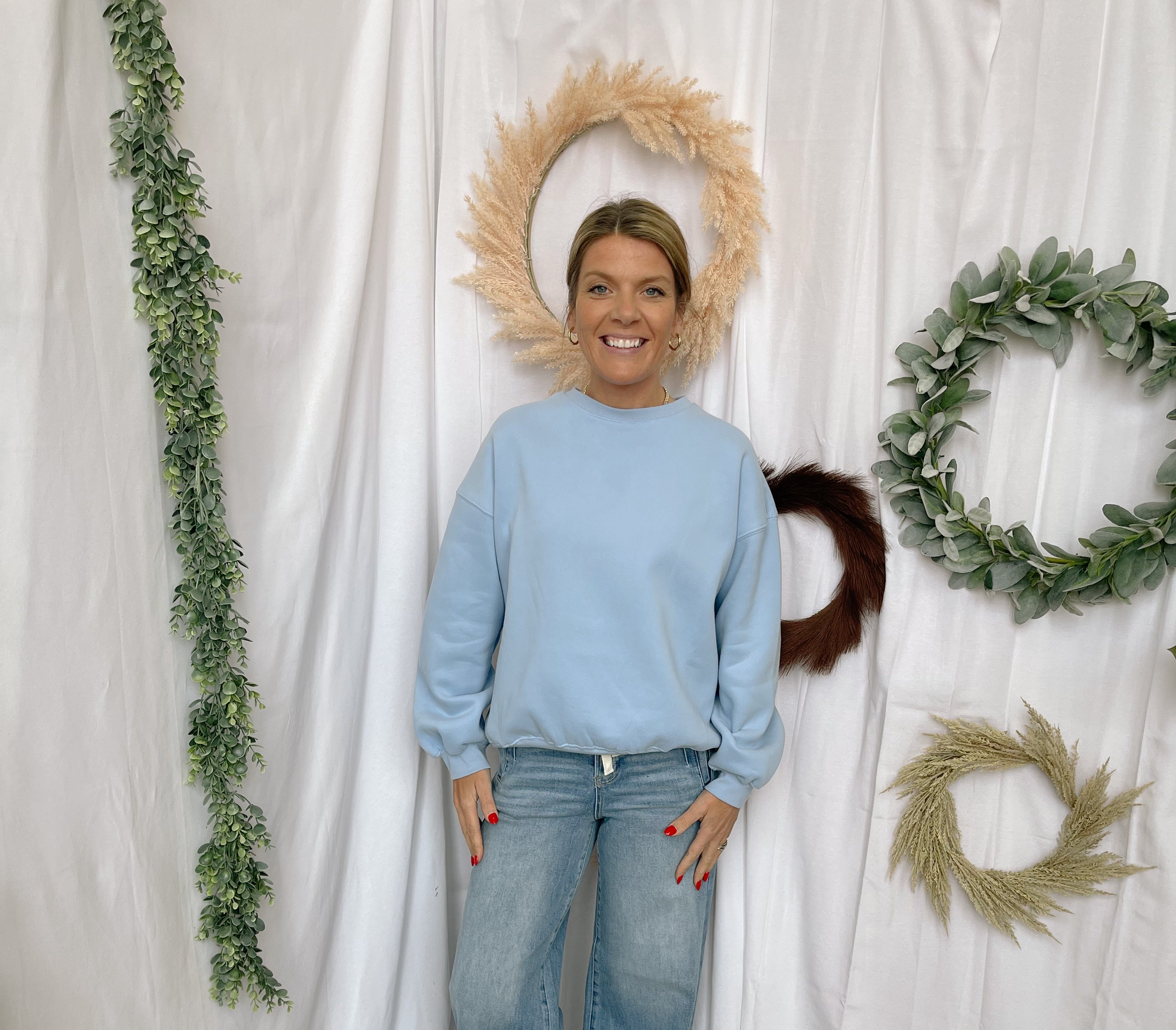 Varsity Crew Sweatshirt-Baby Blue-Sweatshirts-tictoc-The Silo Boutique, Women's Fashion Boutique Located in Warren and Grand Forks North Dakota