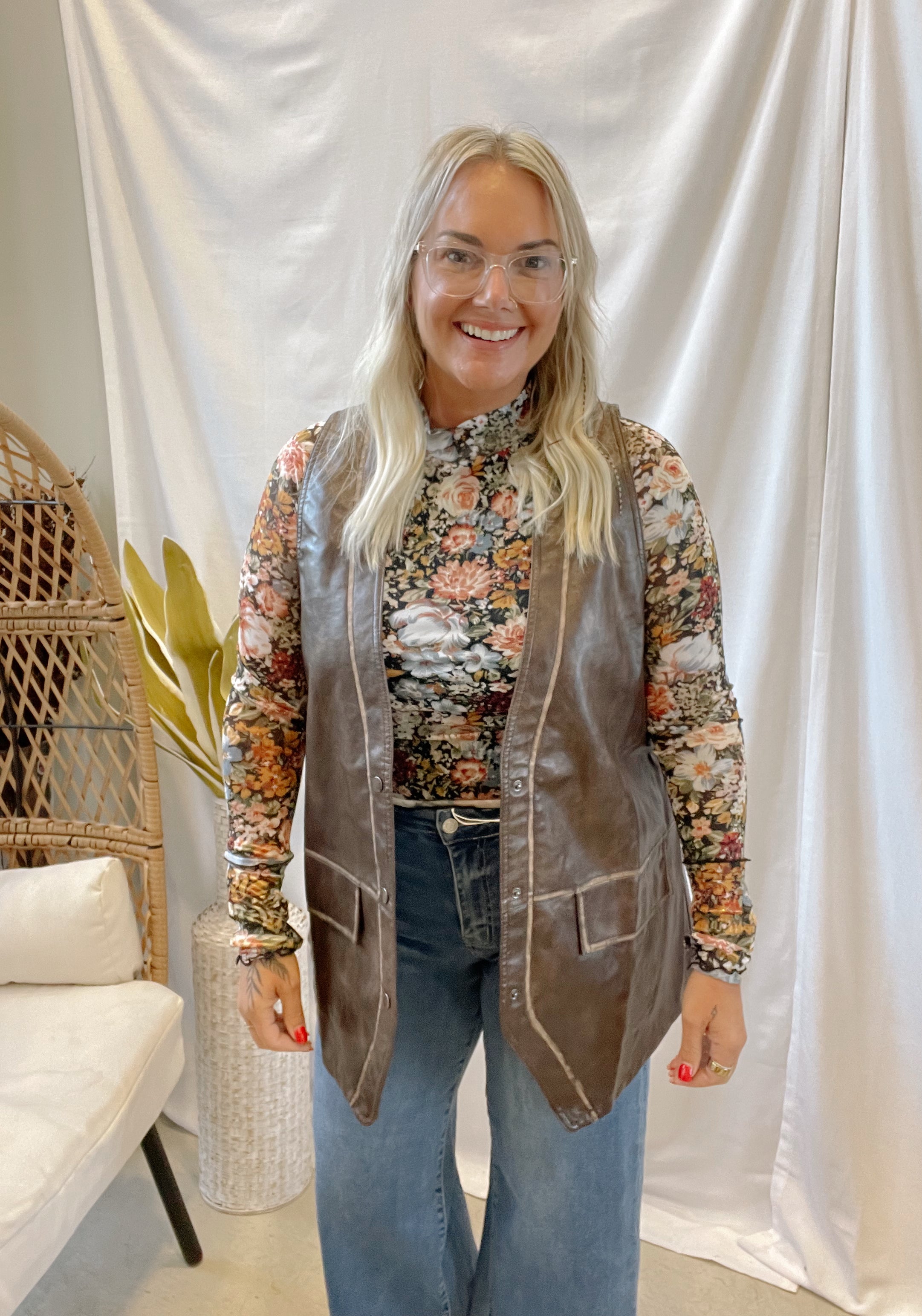 Leather Long Snap Vest-Espresso-Final Sale-Vests-promesa-The Silo Boutique, Women's Fashion Boutique Located in Warren and Grand Forks North Dakota