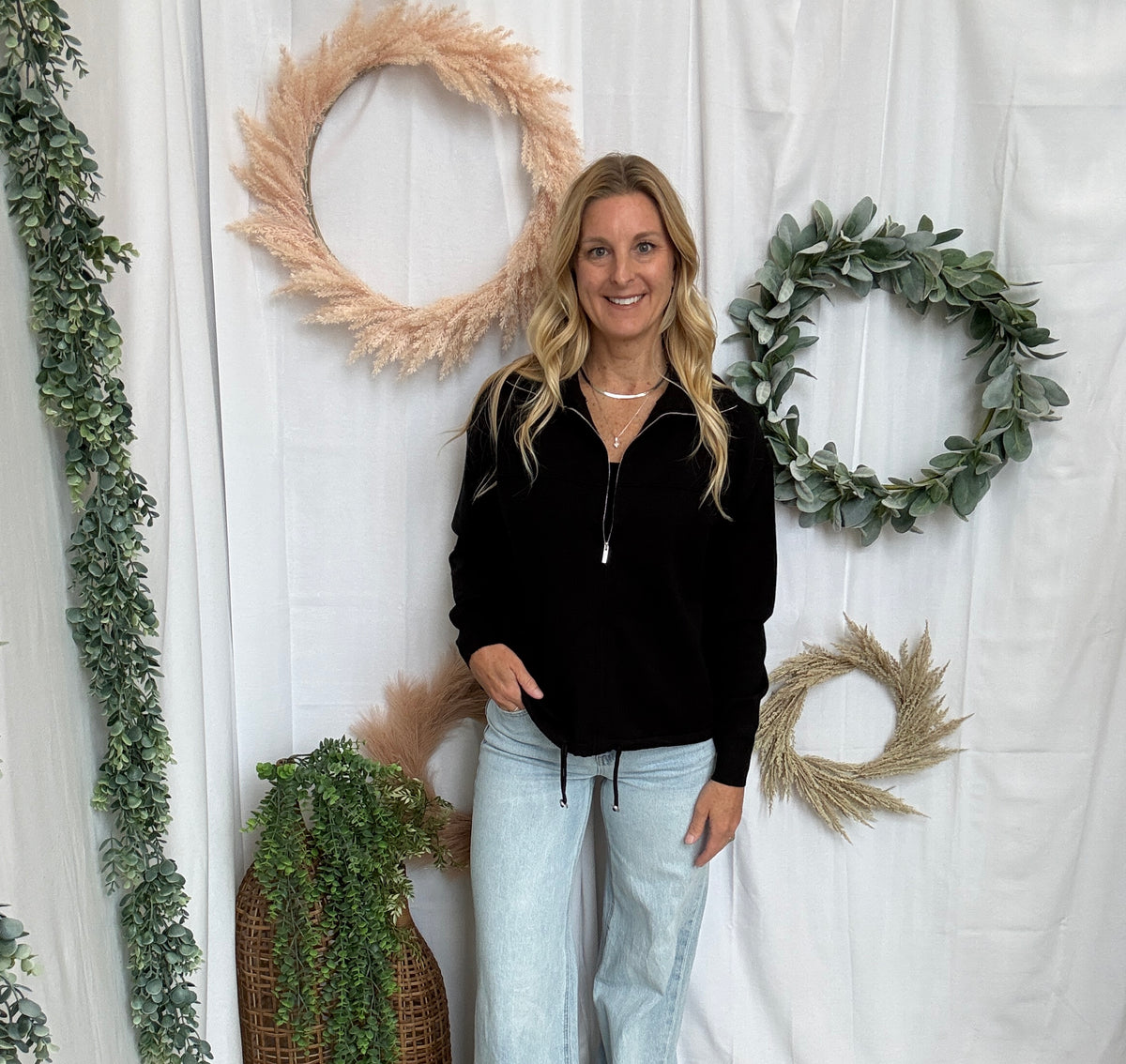 Larissa Zip Up Cardigan-Black-Cardigans-staccato-The Silo Boutique, Women's Fashion Boutique Located in Warren and Grand Forks North Dakota