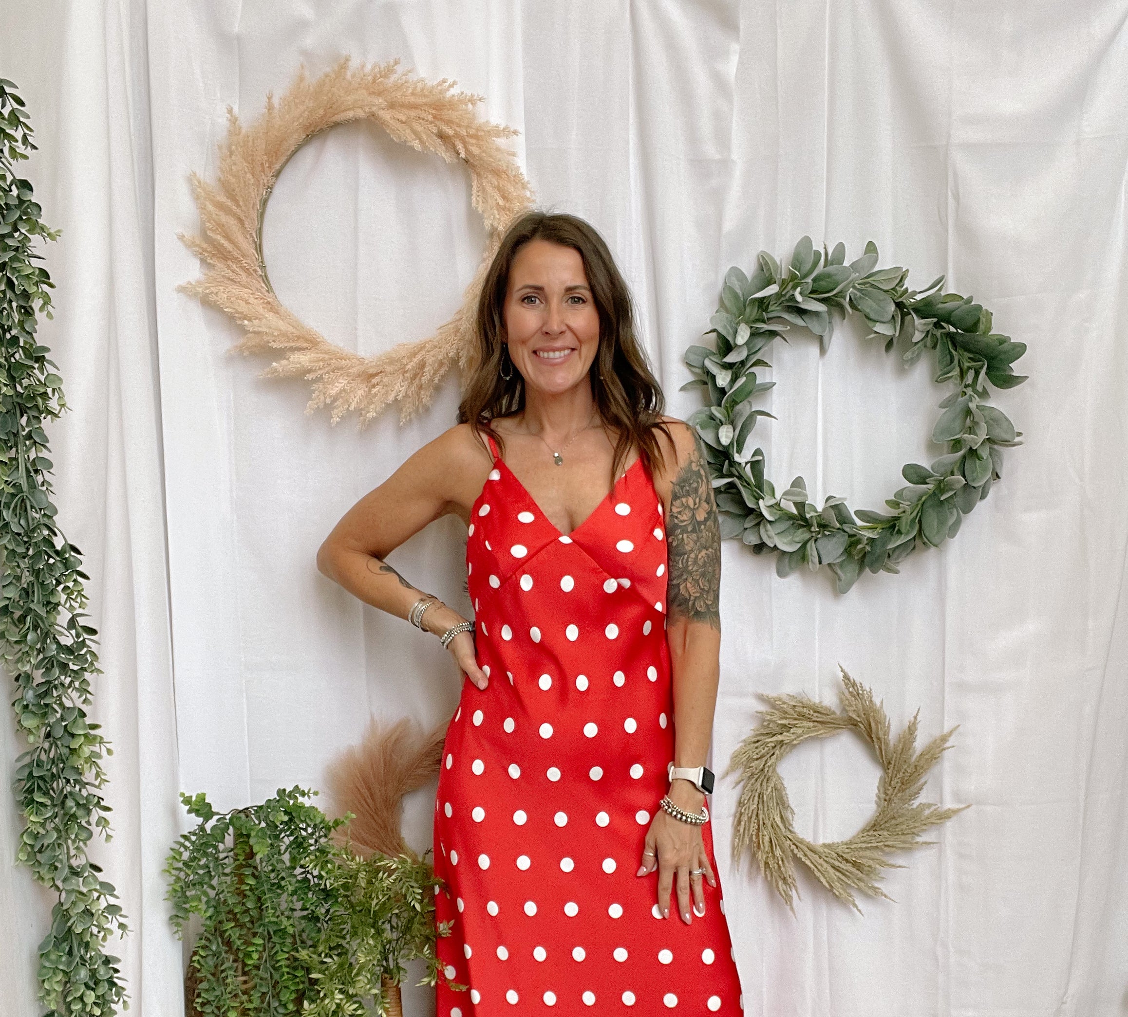 The Long Polka Dot Dress-Red-Pants-eesome-The Silo Boutique, Women's Fashion Boutique Located in Warren and Grand Forks North Dakota