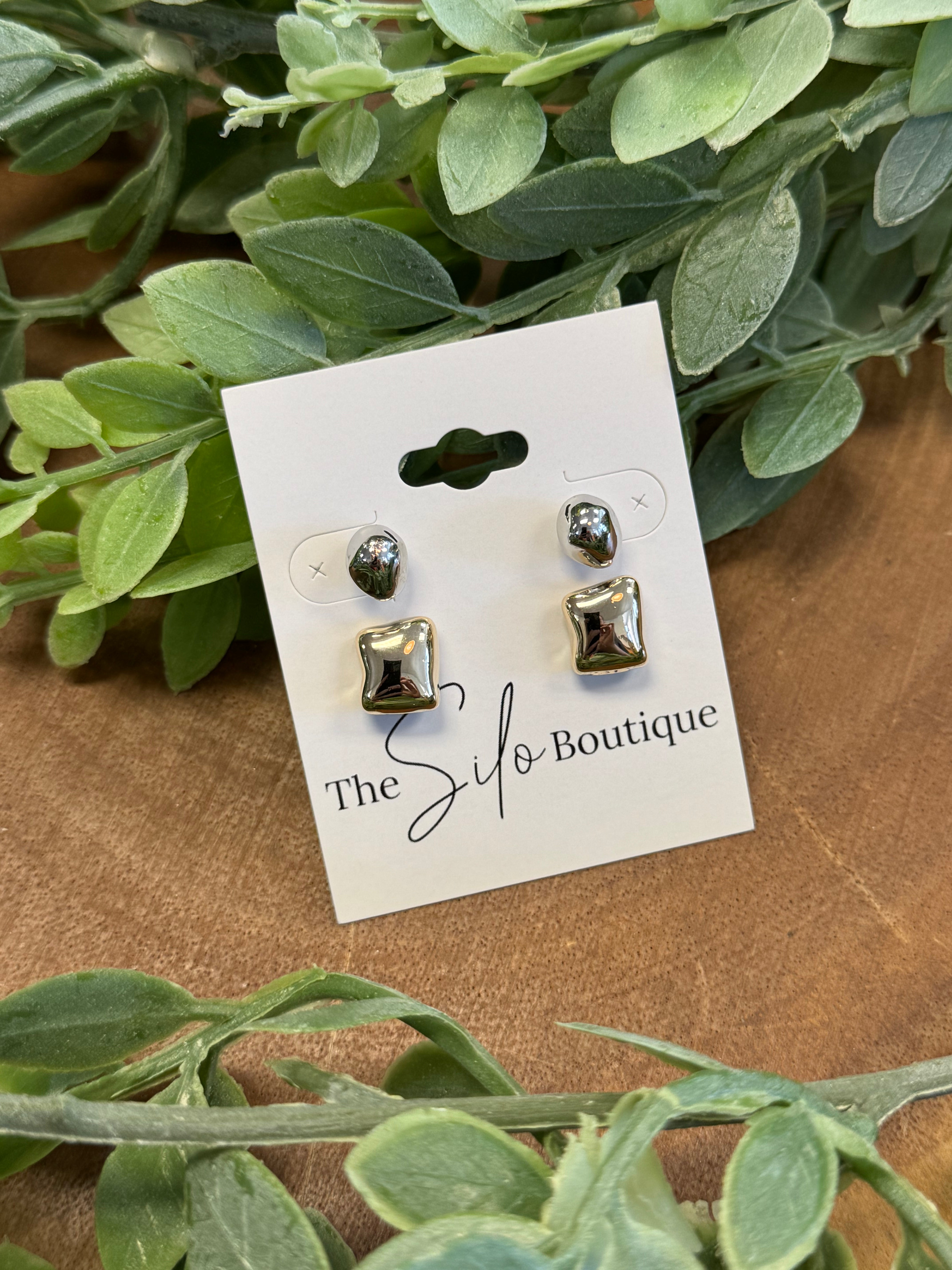 Two Tone Nugget Earrings-Earrings-fame-The Silo Boutique, Women's Fashion Boutique Located in Warren and Grand Forks North Dakota