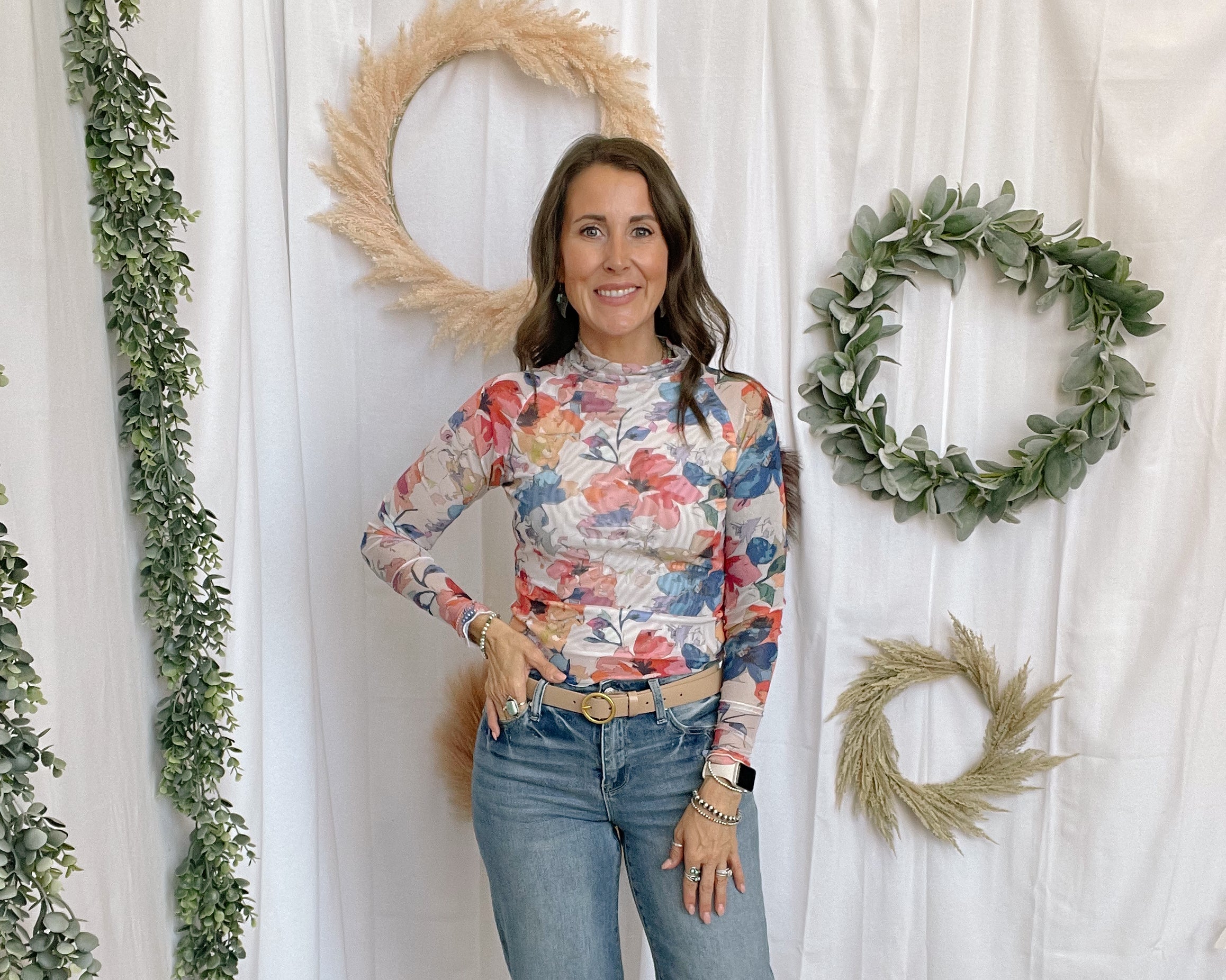 Abstract Floral Mesh Top-Graphic Tees-panache-The Silo Boutique, Women's Fashion Boutique Located in Warren and Grand Forks North Dakota