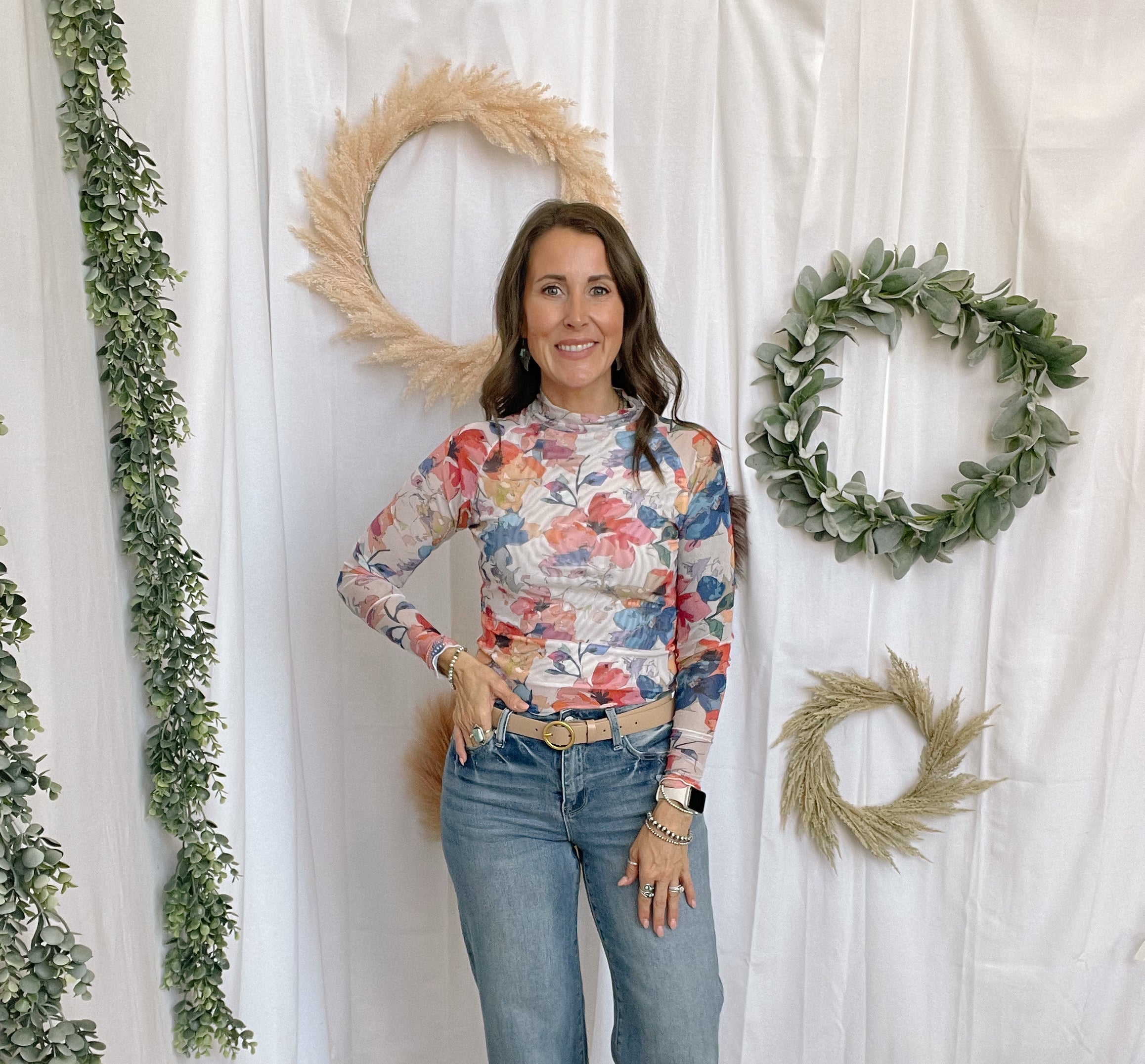 Abstract Floral Mesh Top-Graphic Tees-panache-The Silo Boutique, Women's Fashion Boutique Located in Warren and Grand Forks North Dakota