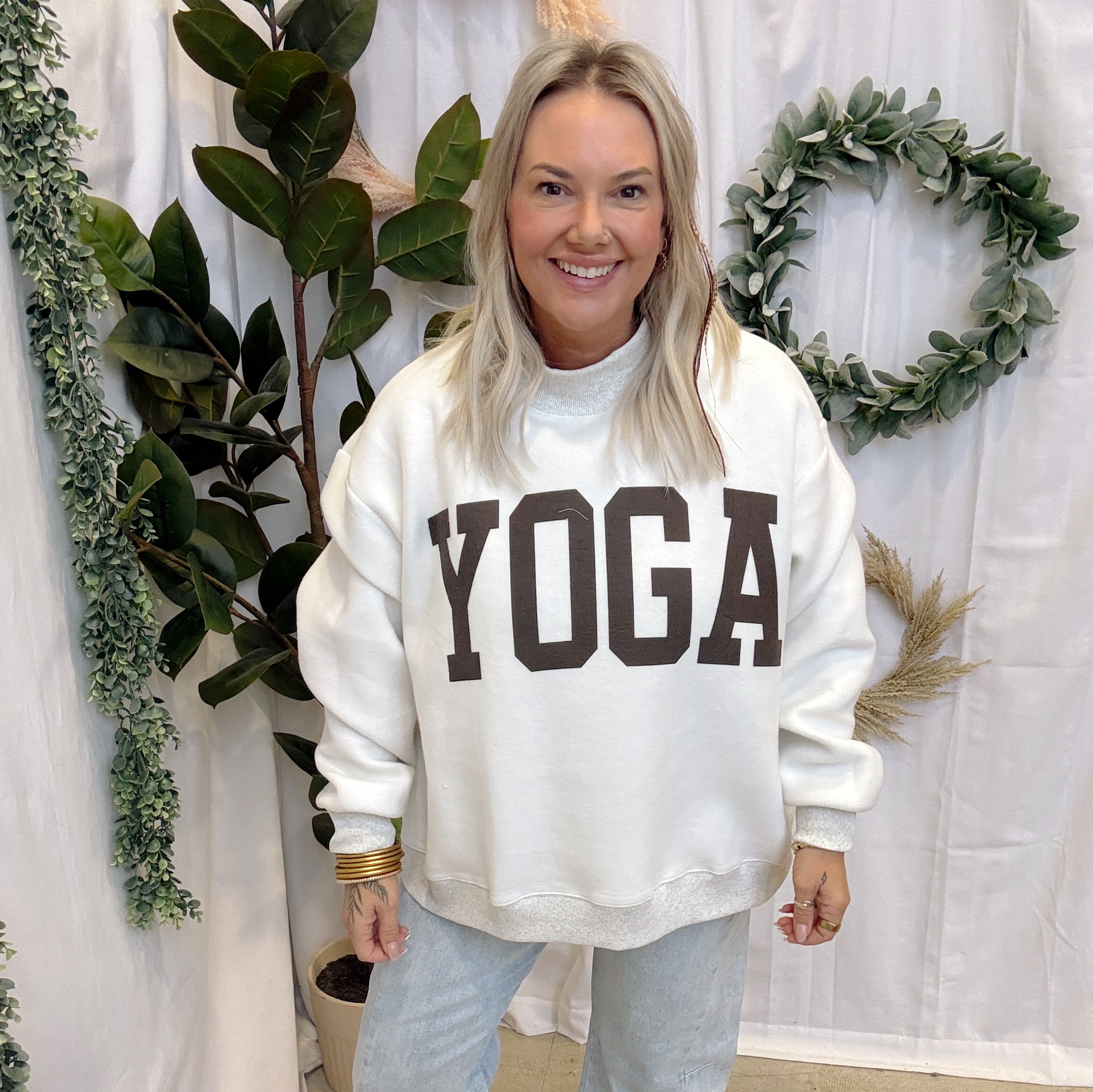 Brown Font Pilates & Yoga Sweatshirt-Sweatshirts-bucketlist-The Silo Boutique, Women's Fashion Boutique Located in Warren and Grand Forks North Dakota