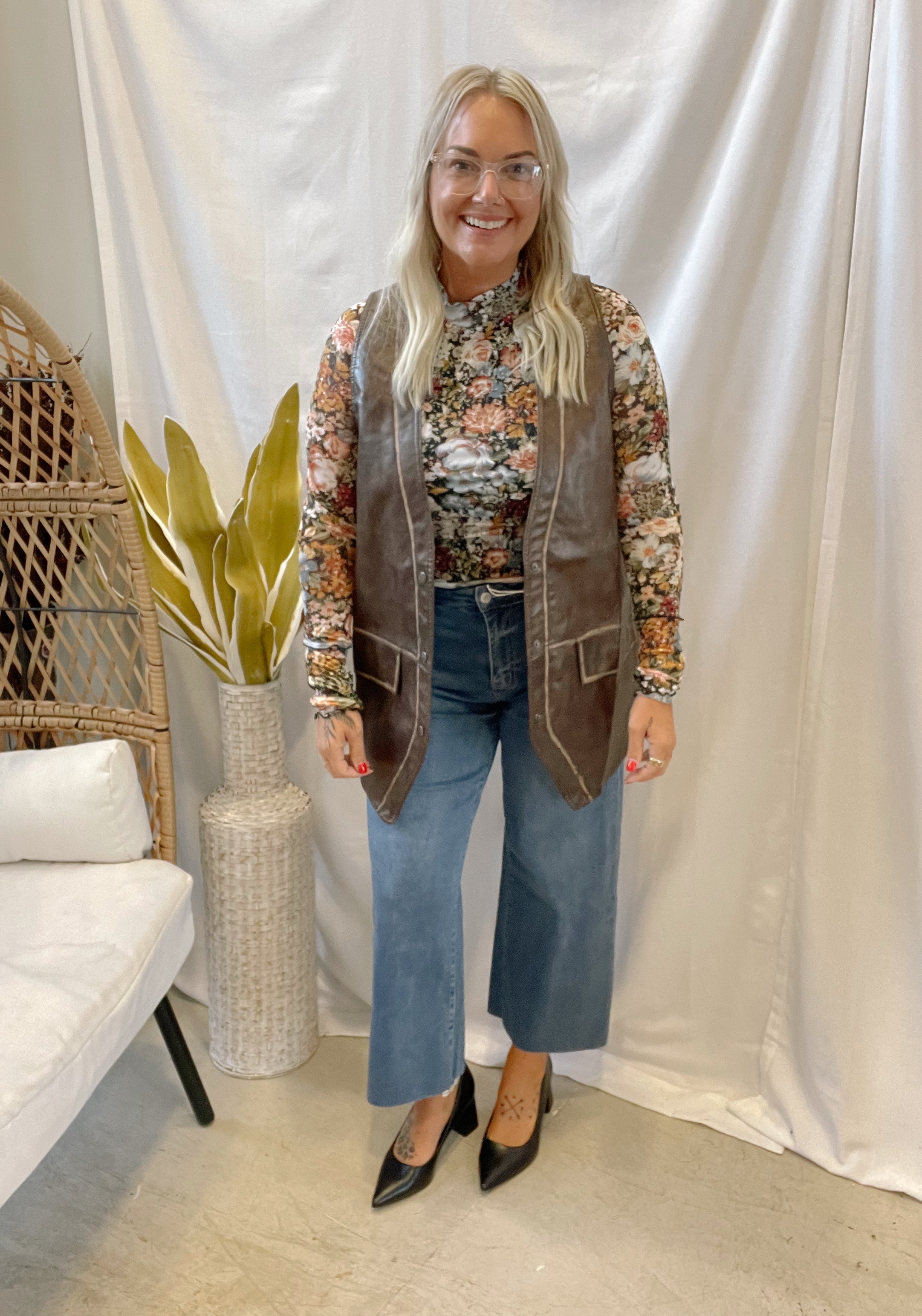 Leather Long Snap Vest-Espresso-Final Sale-Vests-promesa-The Silo Boutique, Women's Fashion Boutique Located in Warren and Grand Forks North Dakota