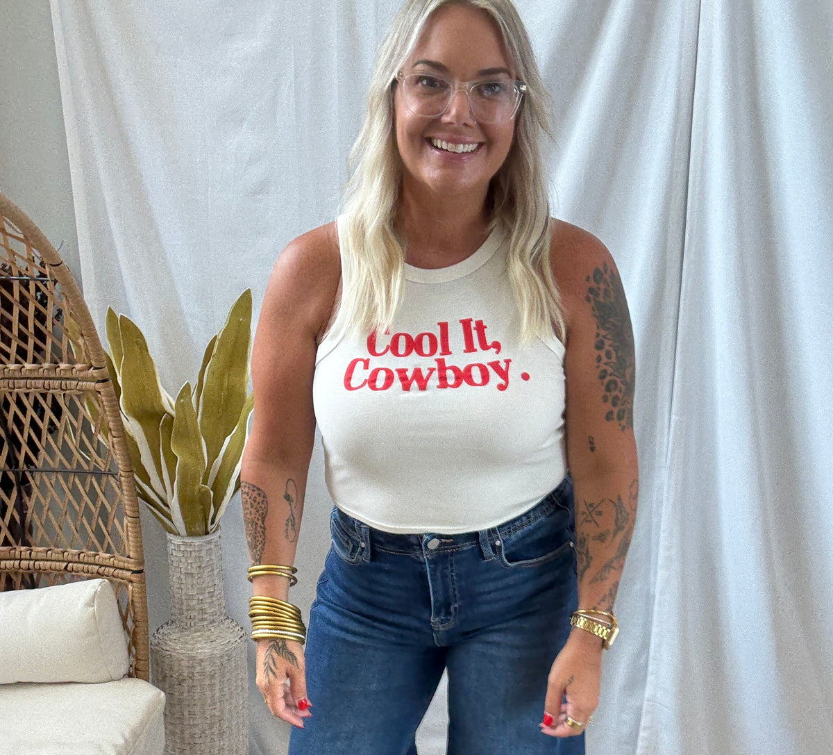 White Cool It Cowboy Tank-Tank Tops-charlie southern-The Silo Boutique, Women's Fashion Boutique Located in Warren and Grand Forks North Dakota