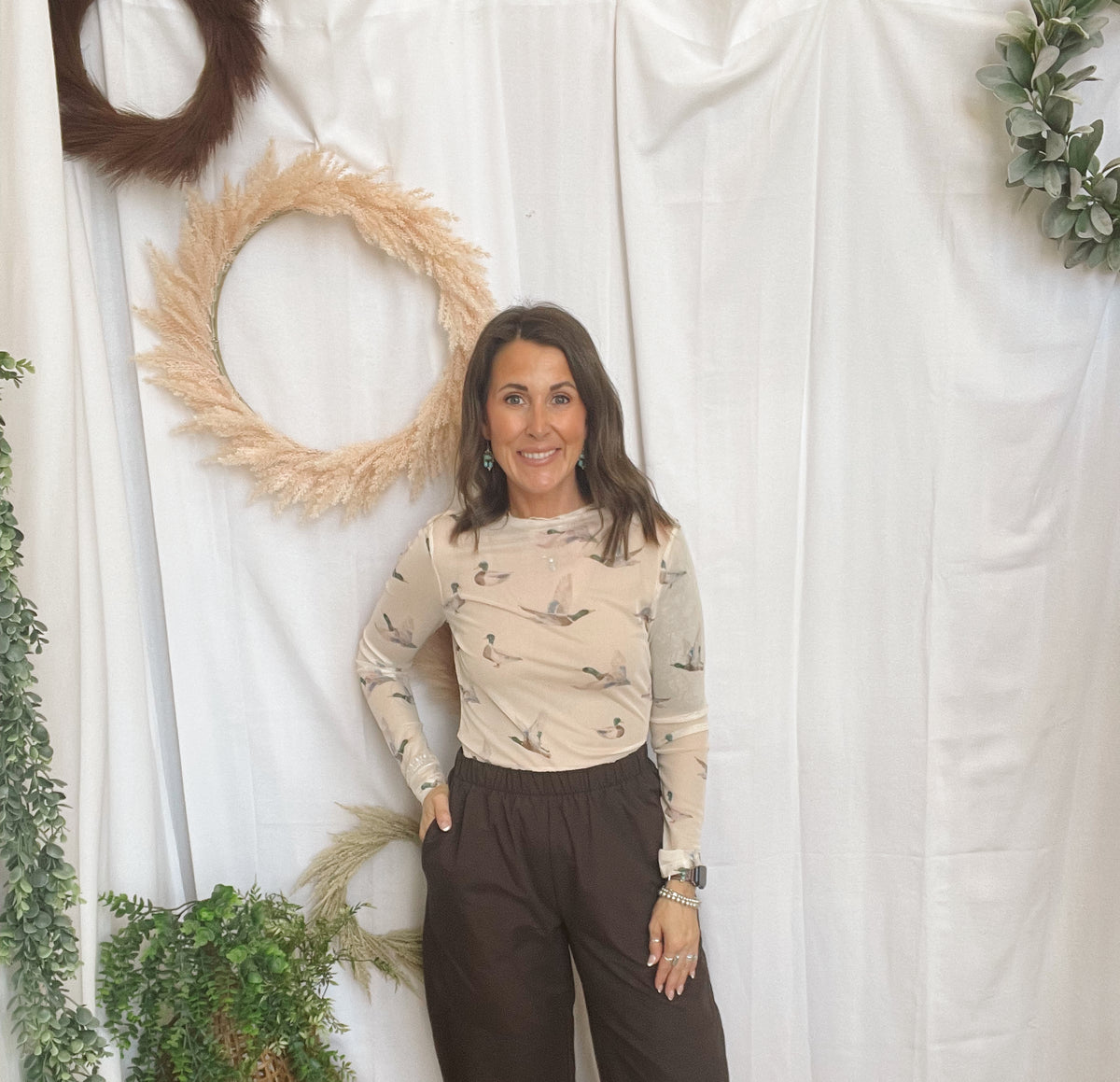 Flying Mallard Mesh Top-Long Sleeve Tops-faire-The Silo Boutique, Women's Fashion Boutique Located in Warren and Grand Forks North Dakota