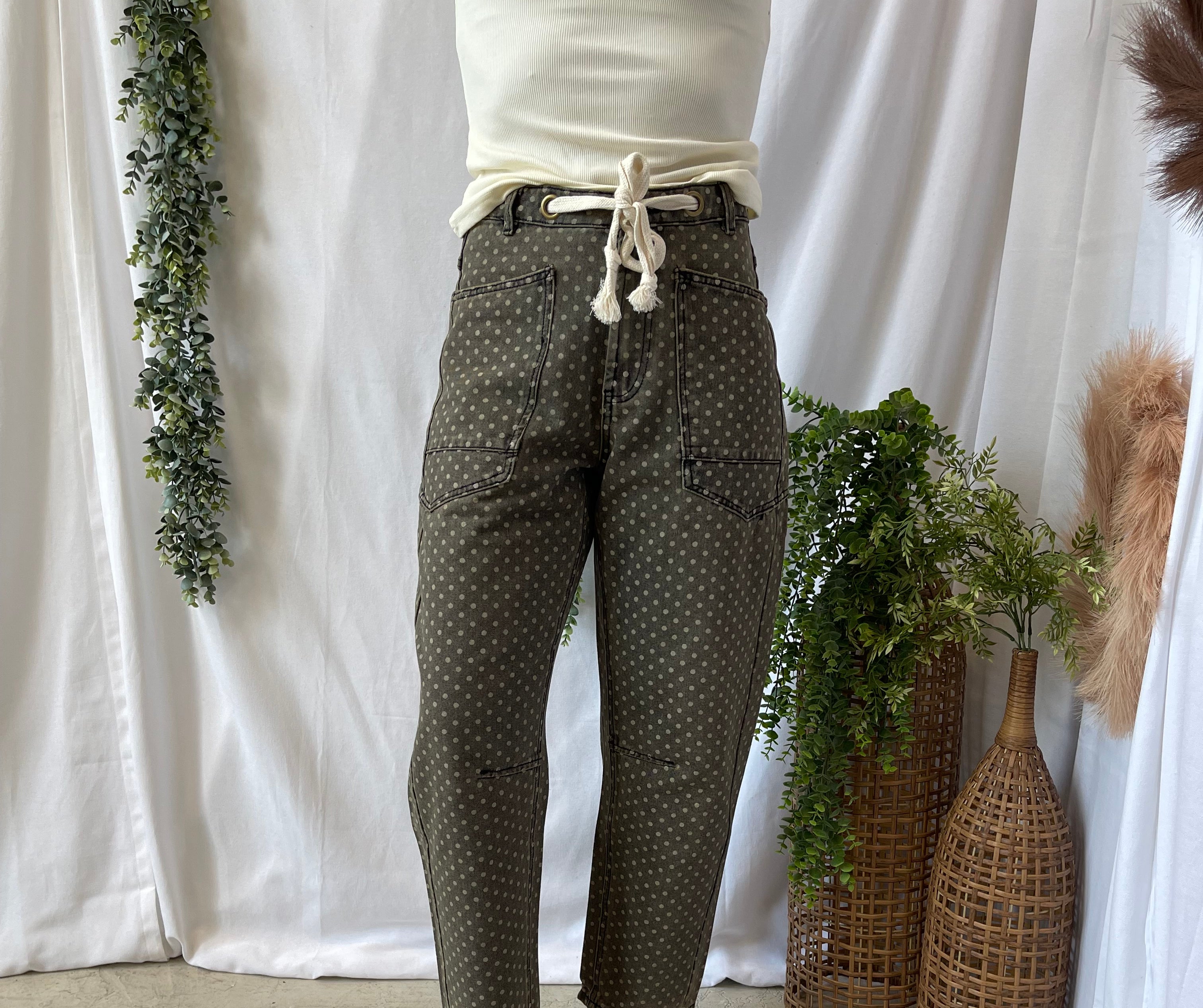 Muse Polka Dot Barrel Jeans-Black-Jeans-miou muse-The Silo Boutique, Women's Fashion Boutique Located in Warren and Grand Forks North Dakota