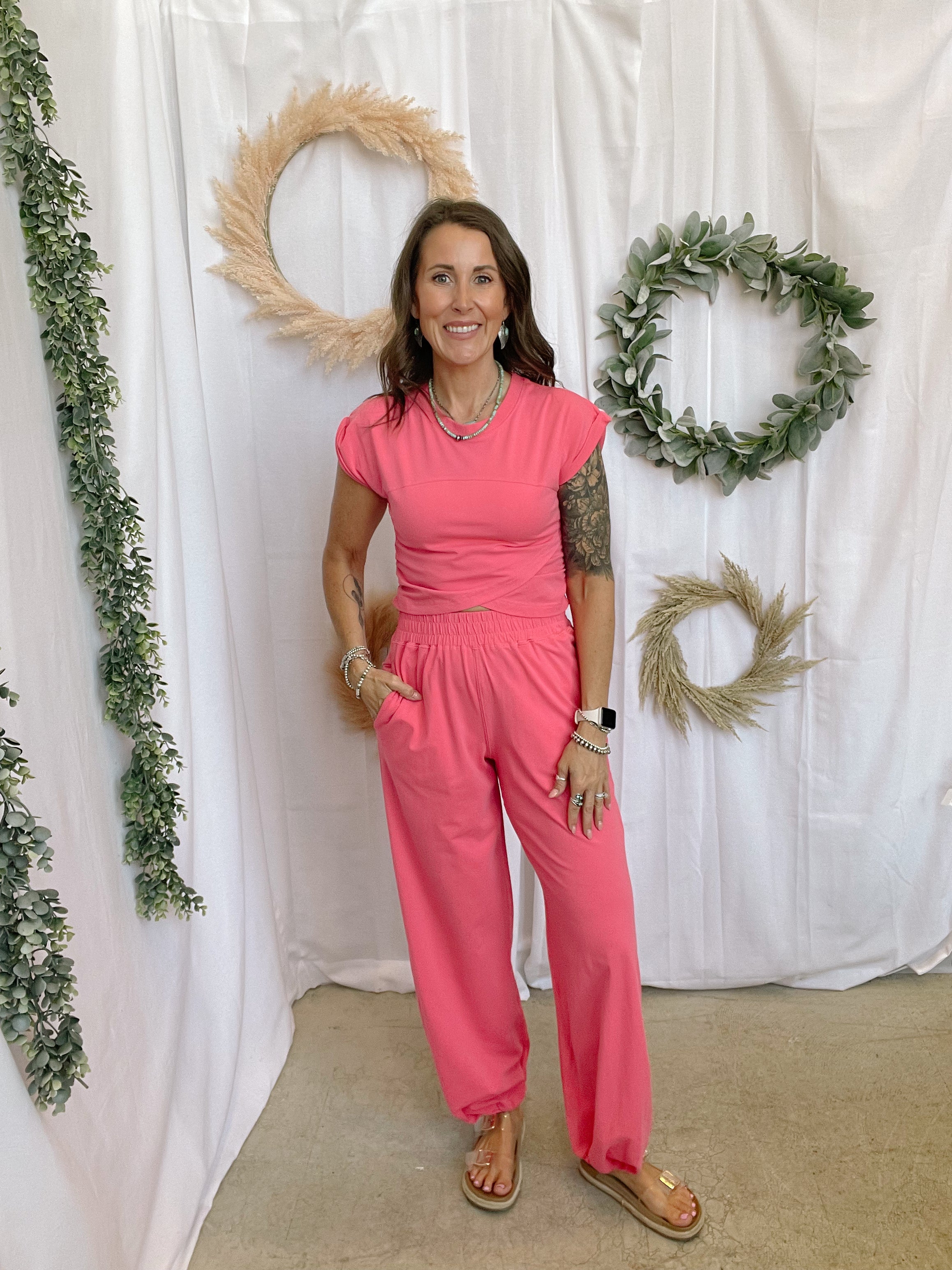 Rae Crossover Set-Pink-Outfit Sets-rae mode-The Silo Boutique, Women's Fashion Boutique Located in Warren and Grand Forks North Dakota
