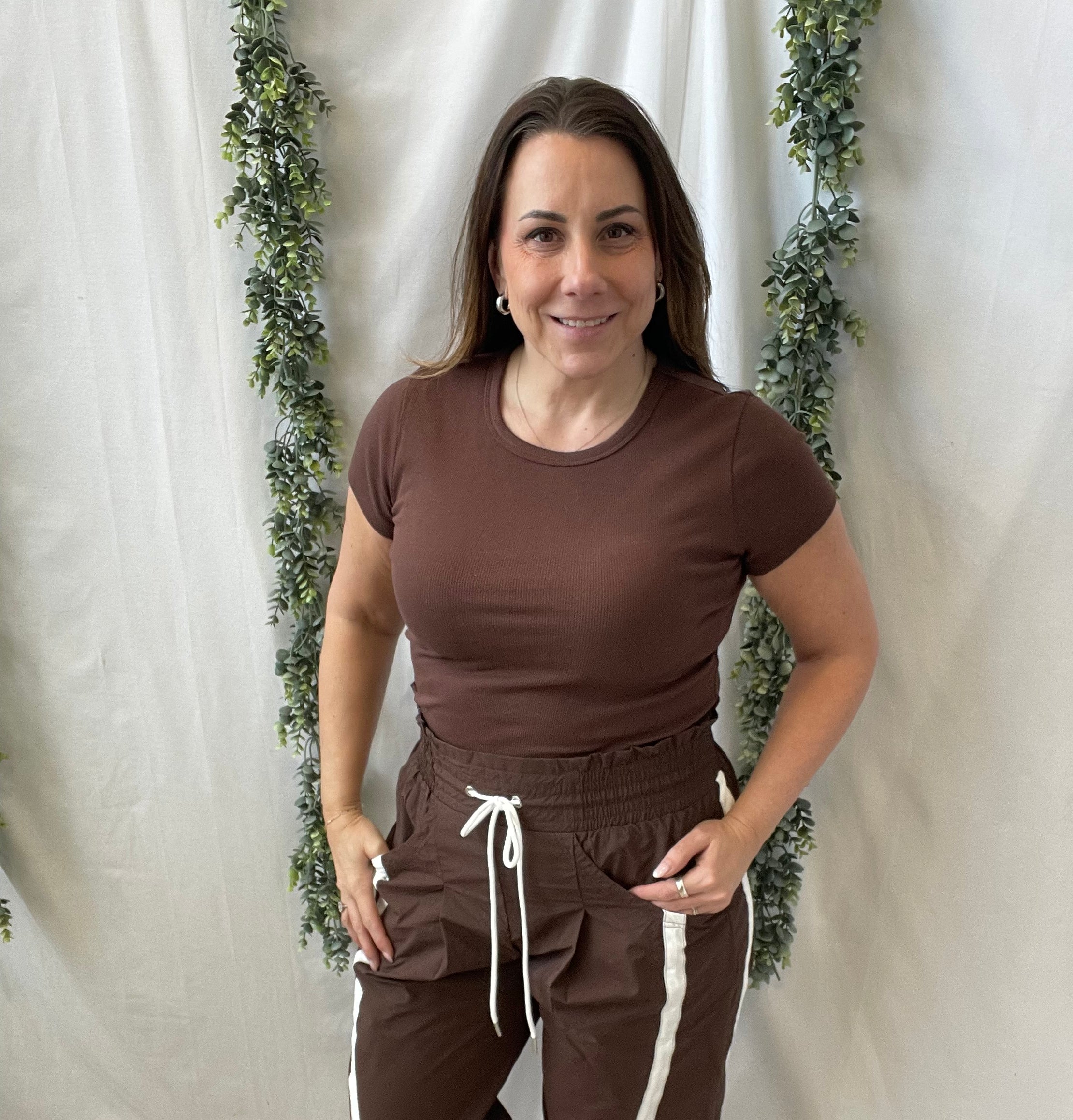 Zoey Basic Ribbed Top-Brown-Short Sleeve Tops-hyfve-The Silo Boutique, Women's Fashion Boutique Located in Warren and Grand Forks North Dakota