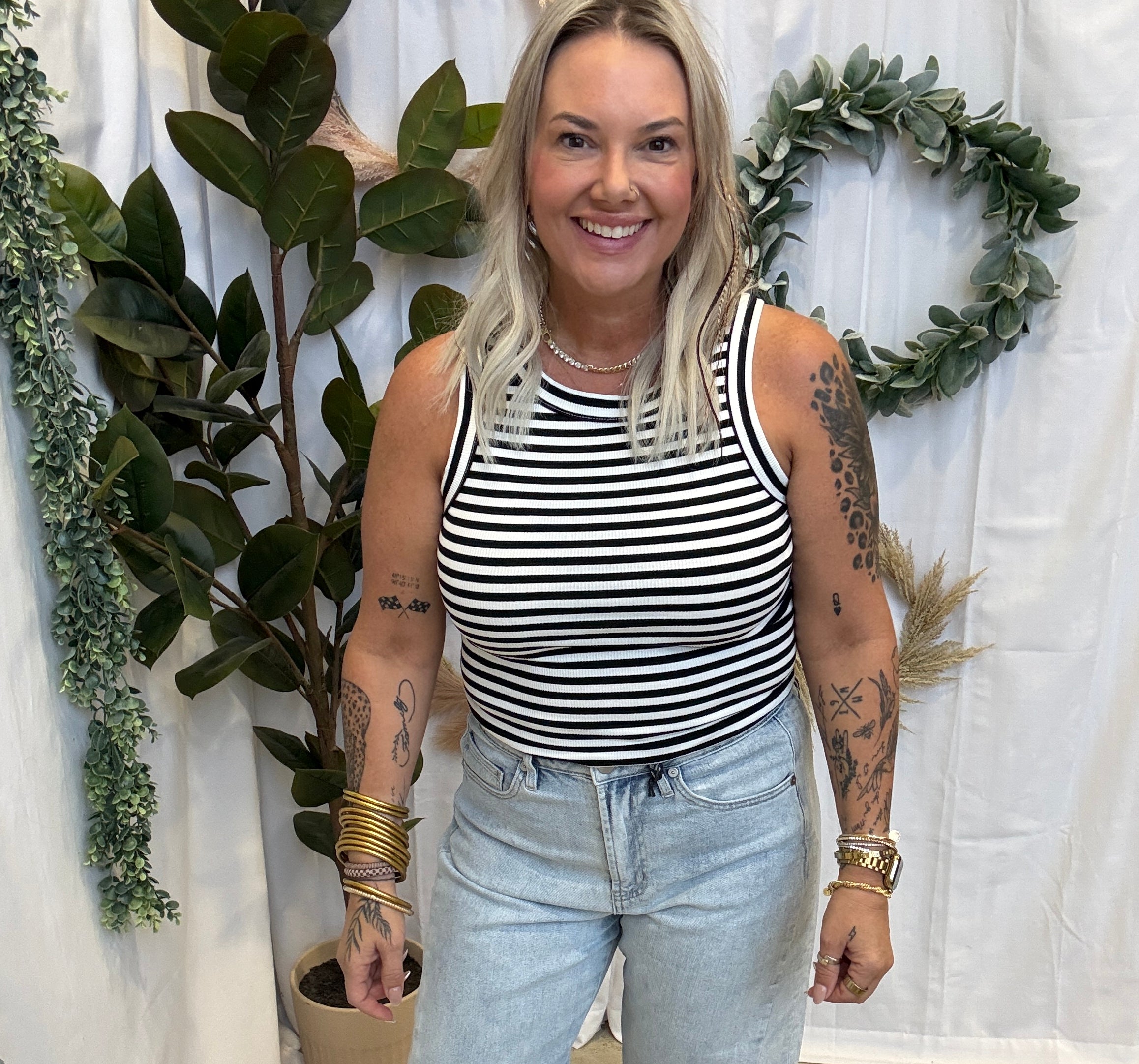 Hy Striped Tank Top-Black-Tank Tops-hyfve-The Silo Boutique, Women's Fashion Boutique Located in Warren and Grand Forks North Dakota