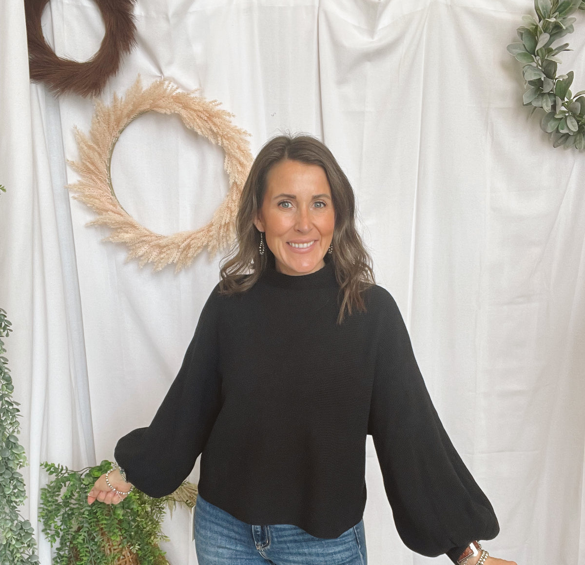 Malia Mock Neck Sweater-Black-Sweaters-ENTRO-The Silo Boutique, Women's Fashion Boutique Located in Warren and Grand Forks North Dakota