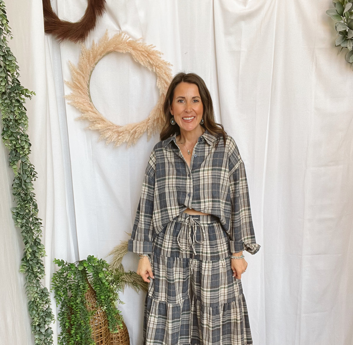 Boho Plaid Tiered Pants-Navy-Pants-hyfve-The Silo Boutique, Women's Fashion Boutique Located in Warren and Grand Forks North Dakota