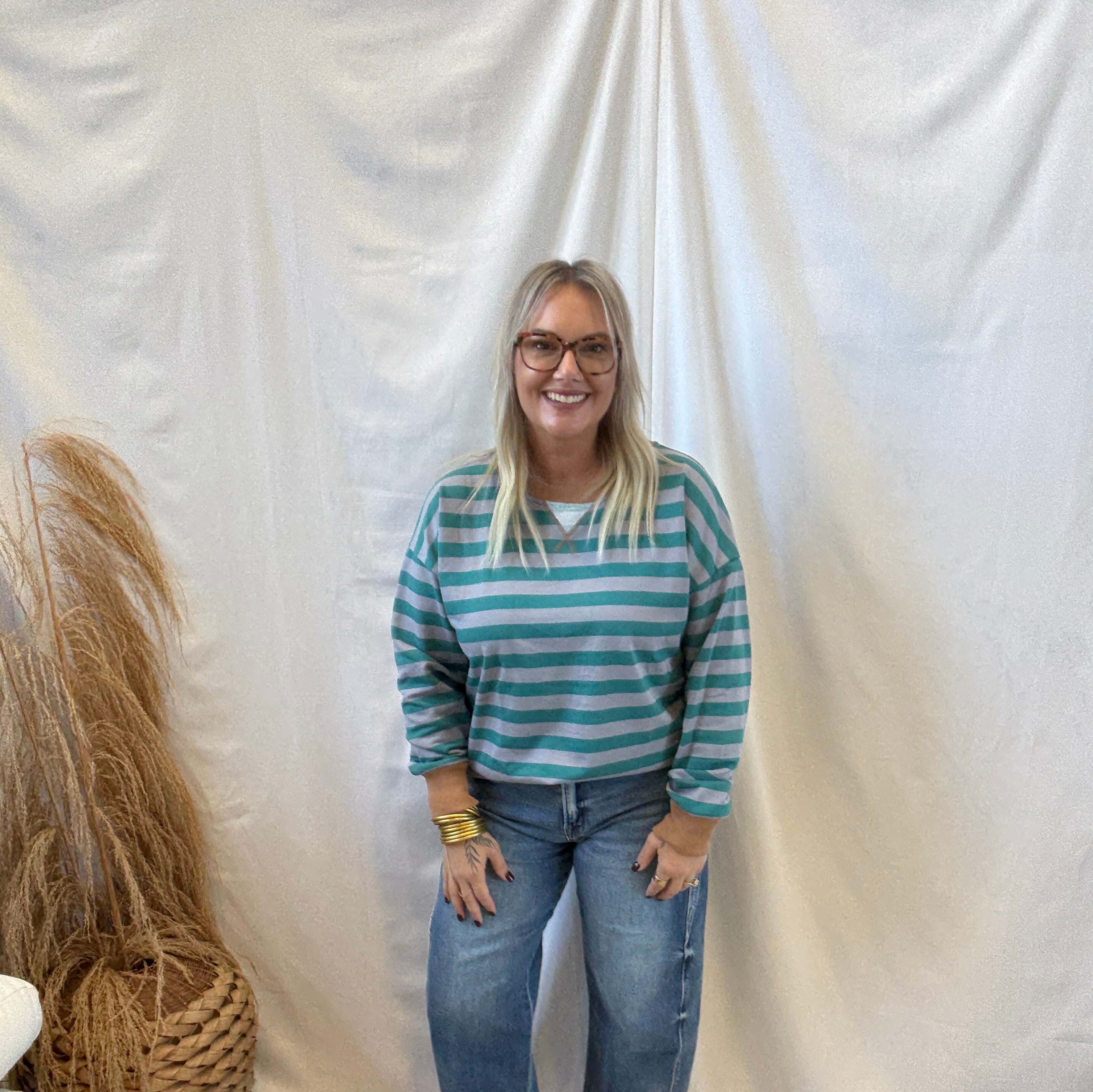 Caramel Teal Contrast Sweatshirt-Sweatshirts-hem and thread-The Silo Boutique, Women's Fashion Boutique Located in Warren and Grand Forks North Dakota