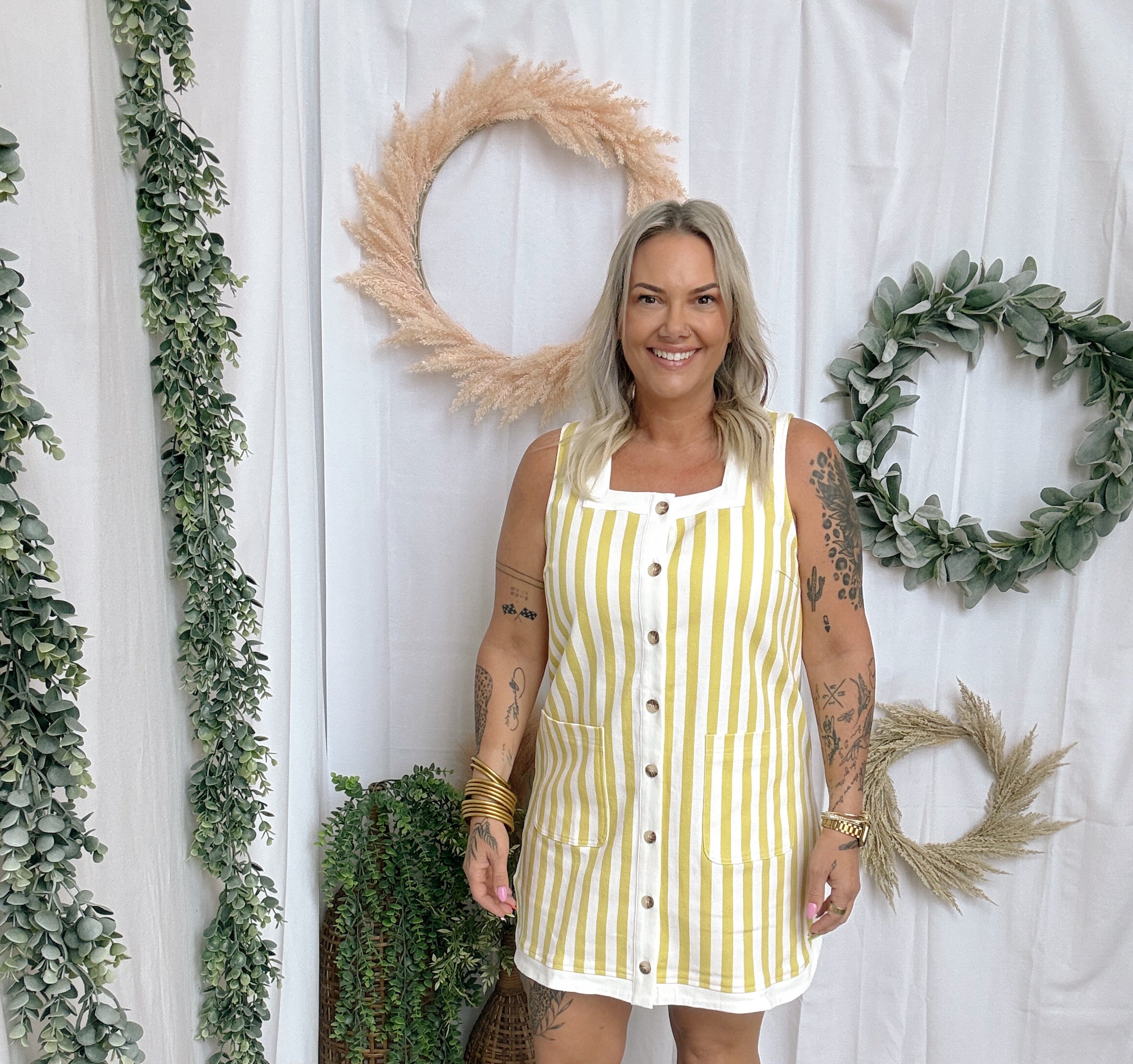 Lemon Striped Dress-Final sale-Dresses-entro-The Silo Boutique, Women's Fashion Boutique Located in Warren and Grand Forks North Dakota