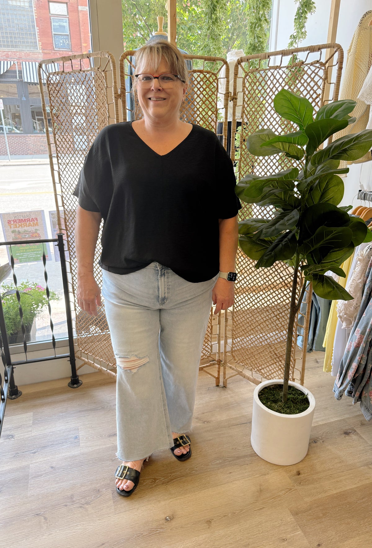Zen V Neck Seam Top-Black-Short Sleeve Tops-Zenana-The Silo Boutique, Women's Fashion Boutique Located in Warren and Grand Forks North Dakota