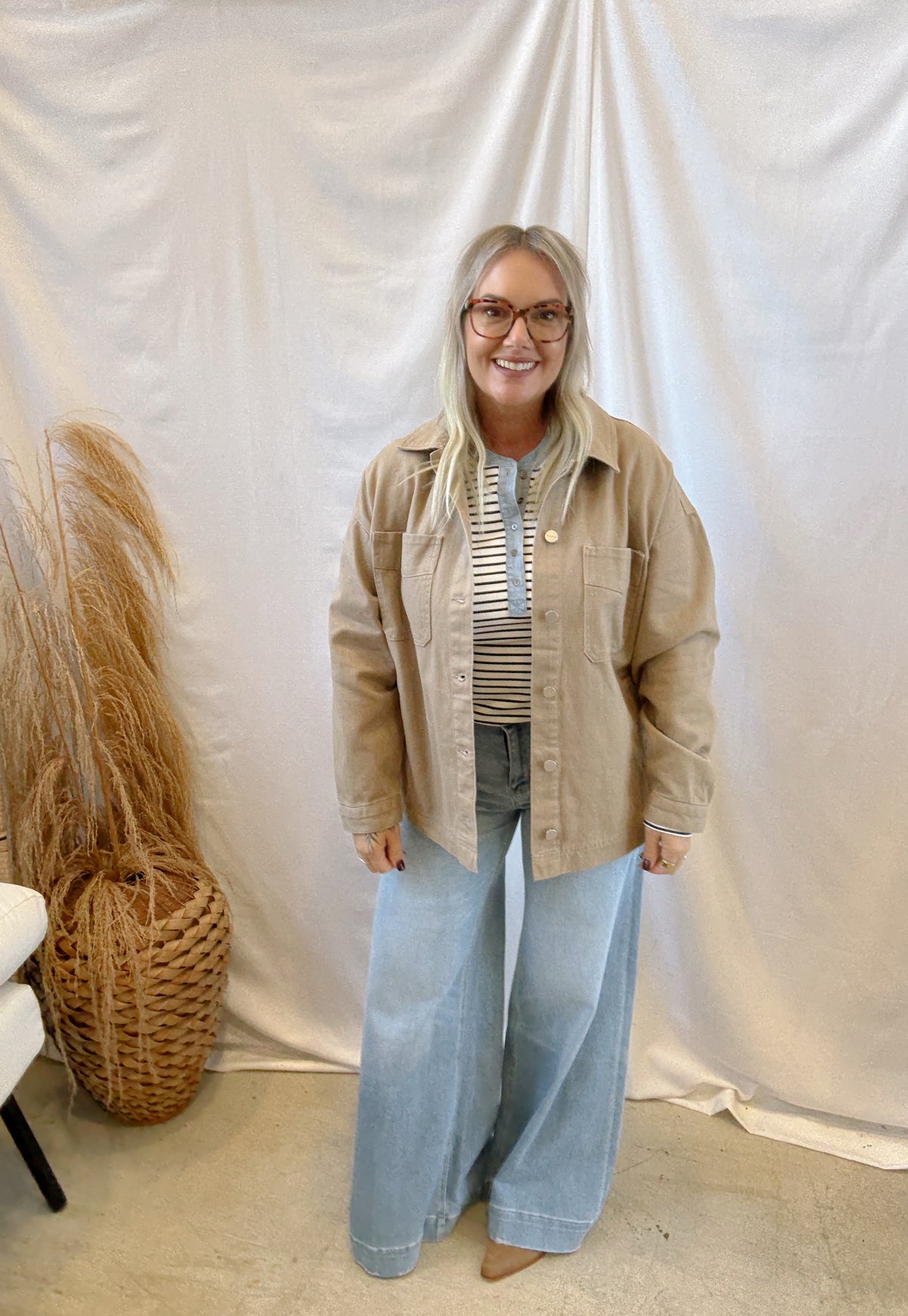 Risen Taupe Oversized Step Hem Jacket-Coats & Jackets-risen-The Silo Boutique, Women's Fashion Boutique Located in Warren and Grand Forks North Dakota