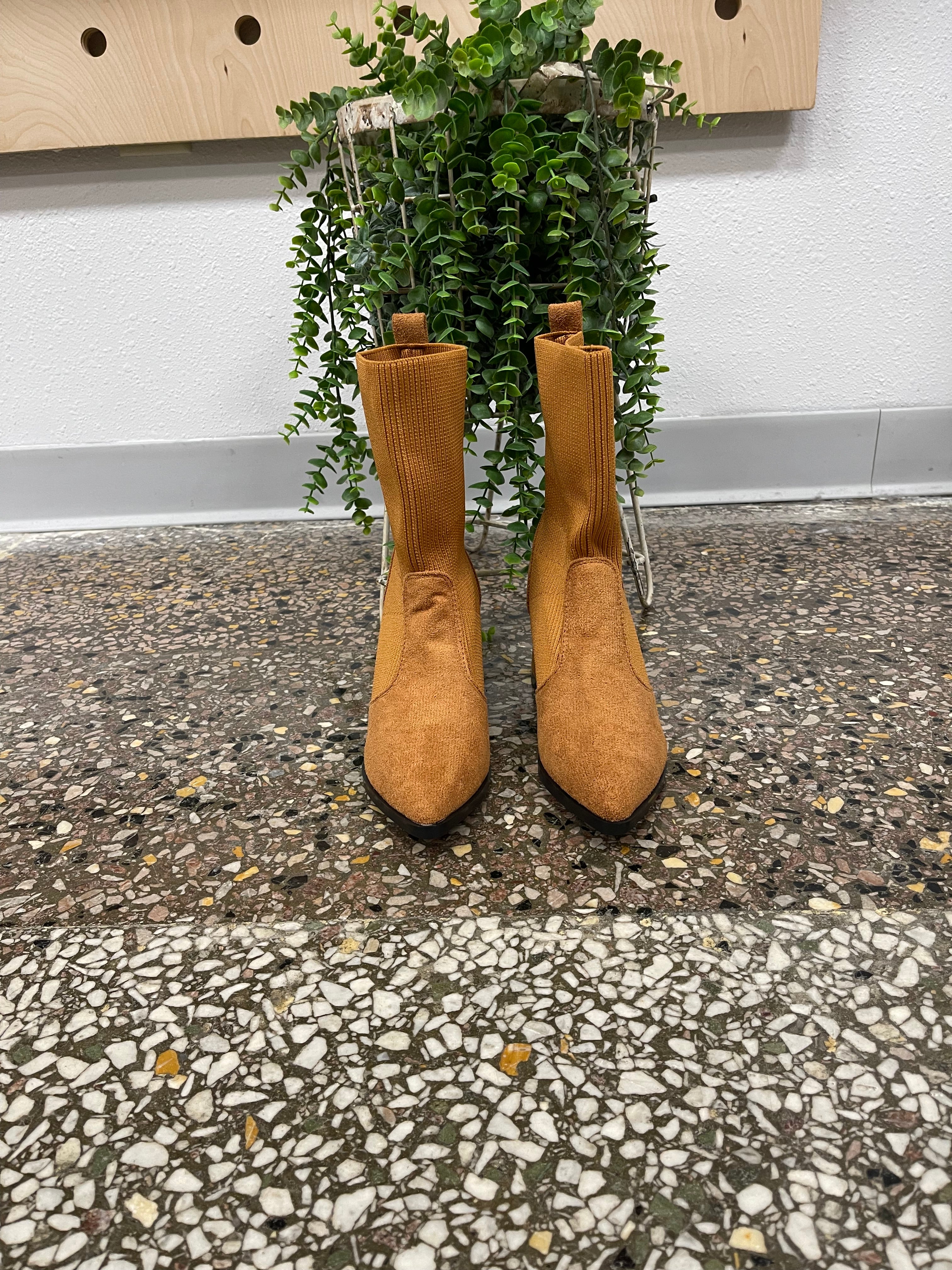 Camel Knit Chelsey Boot-Final sale-Boots-lazyshoe-The Silo Boutique, Women's Fashion Boutique Located in Warren and Grand Forks North Dakota