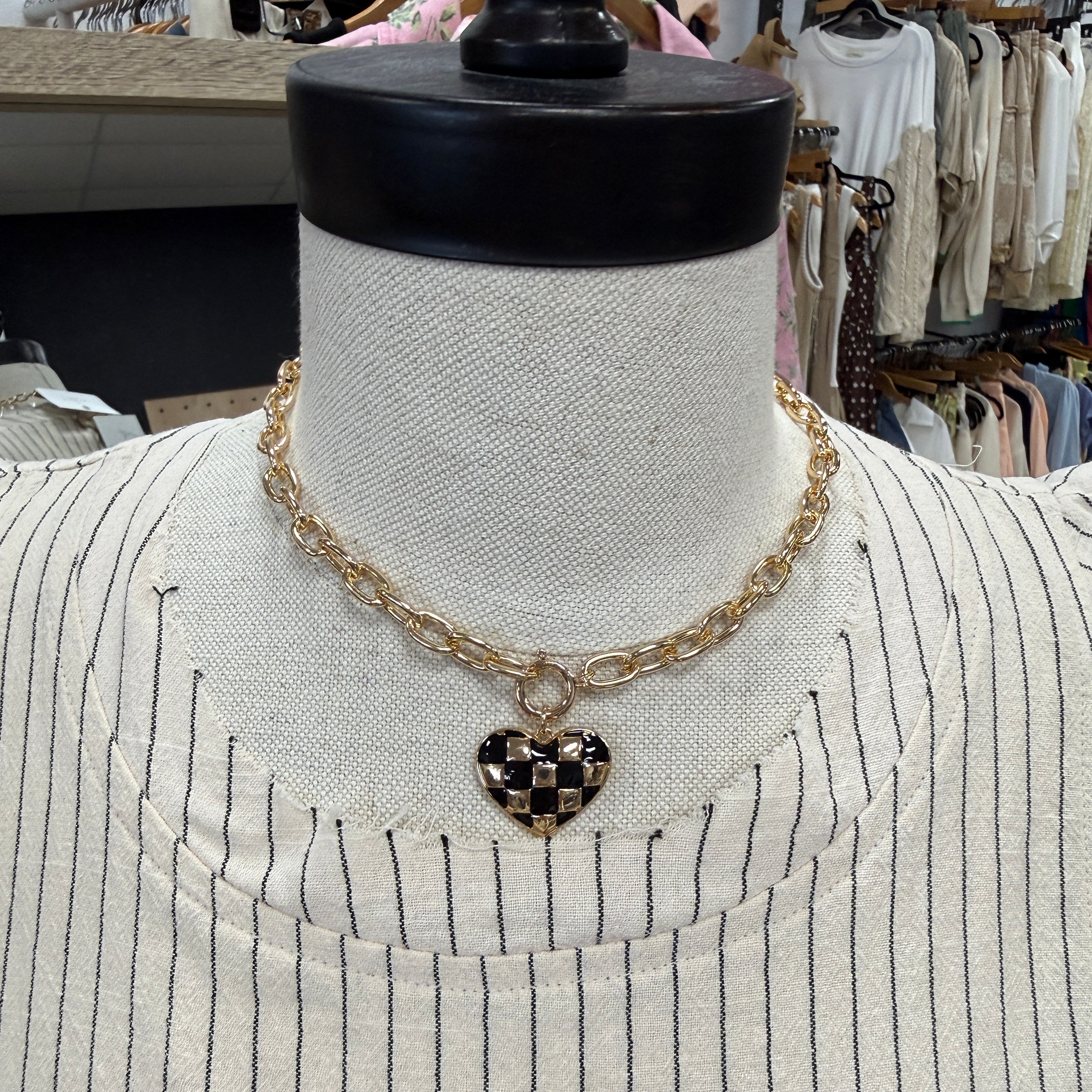 Joss Checkered Heart Necklace-Necklaces-joss-The Silo Boutique, Women's Fashion Boutique Located in Warren and Grand Forks North Dakota