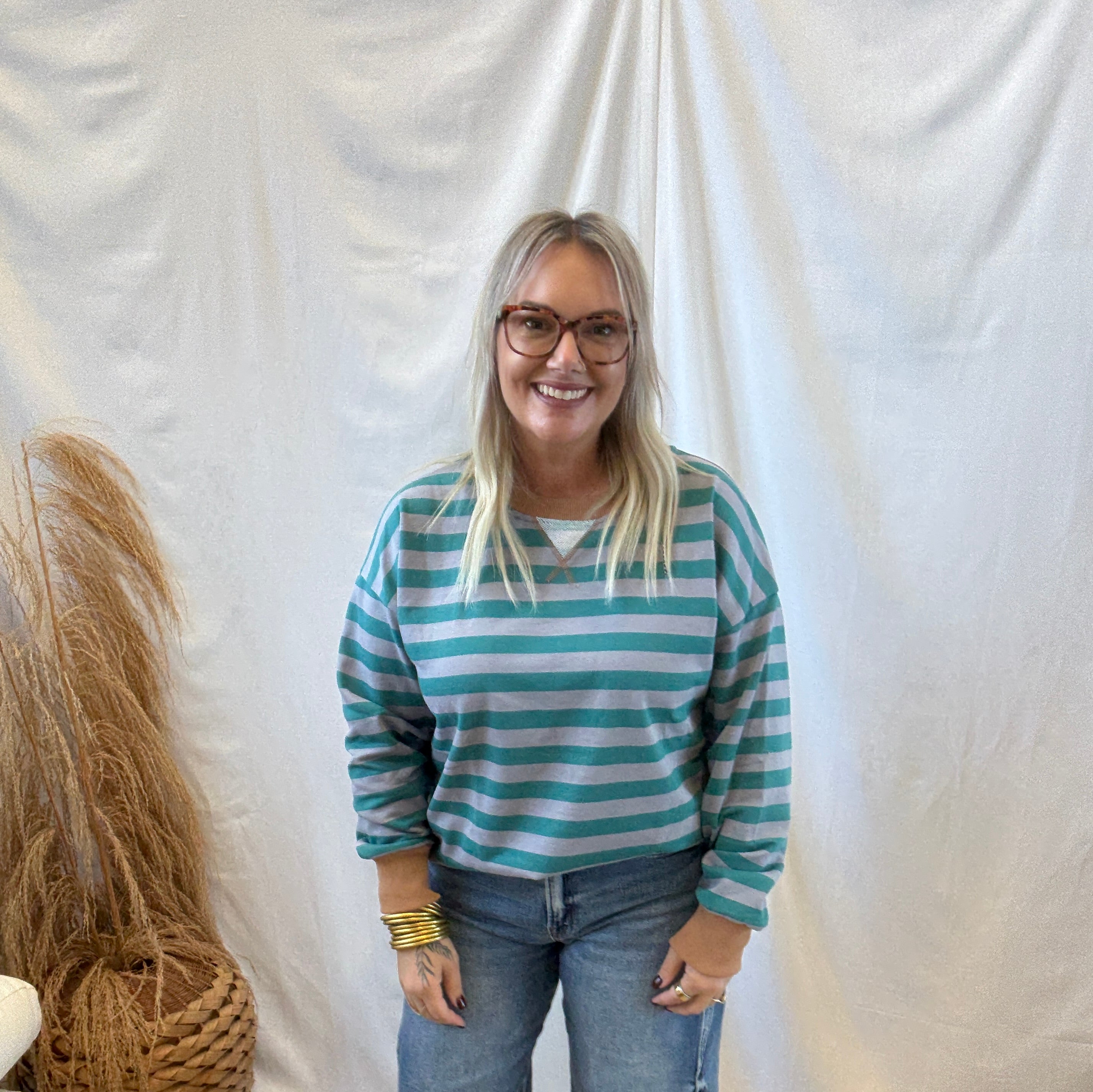 Caramel Teal Contrast Sweatshirt-Sweatshirts-hem and thread-The Silo Boutique, Women's Fashion Boutique Located in Warren and Grand Forks North Dakota