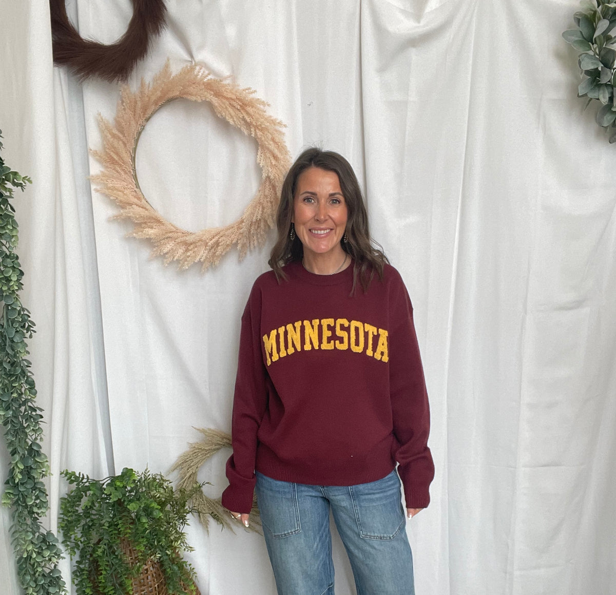 Leia Minnesota Pom Sweater-Maroon-Sweaters-Leia-The Silo Boutique, Women's Fashion Boutique Located in Warren and Grand Forks North Dakota
