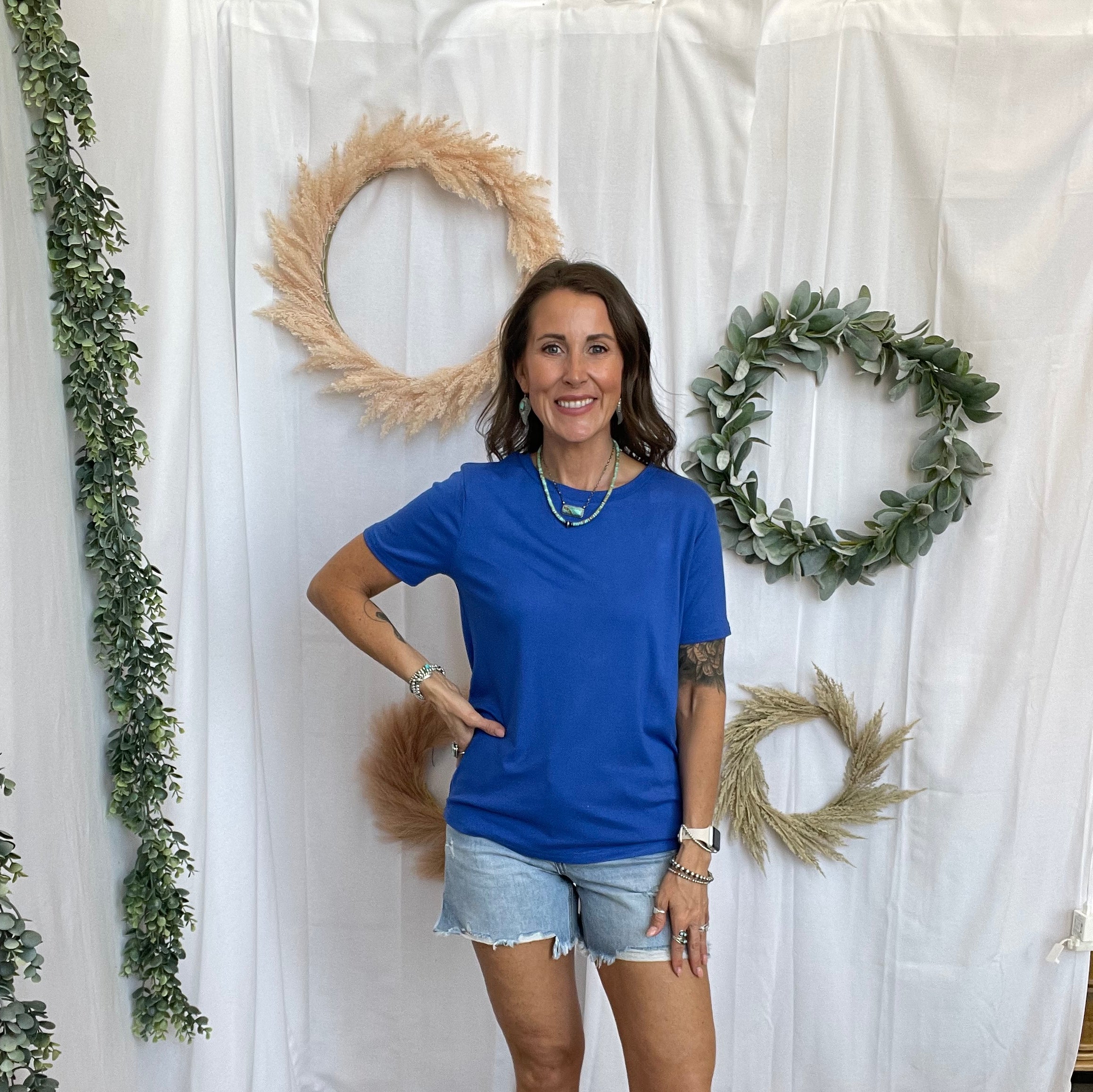 Bella Basic Round Neck Top-Royal-Short Sleeve Tops-staccato-The Silo Boutique, Women's Fashion Boutique Located in Warren and Grand Forks North Dakota