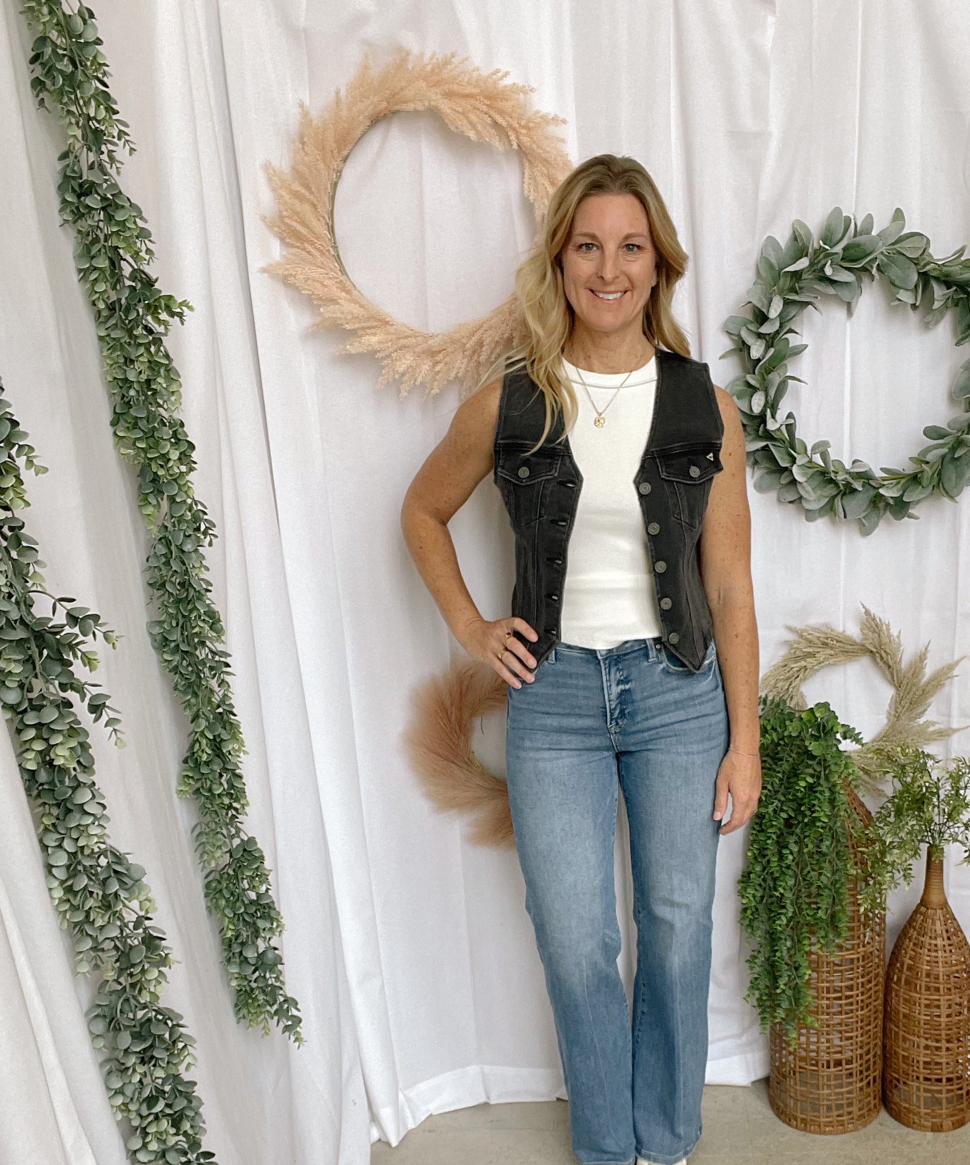 Betty Hidden Black Denim Vest-Vests-Hidden-The Silo Boutique, Women's Fashion Boutique Located in Warren and Grand Forks North Dakota