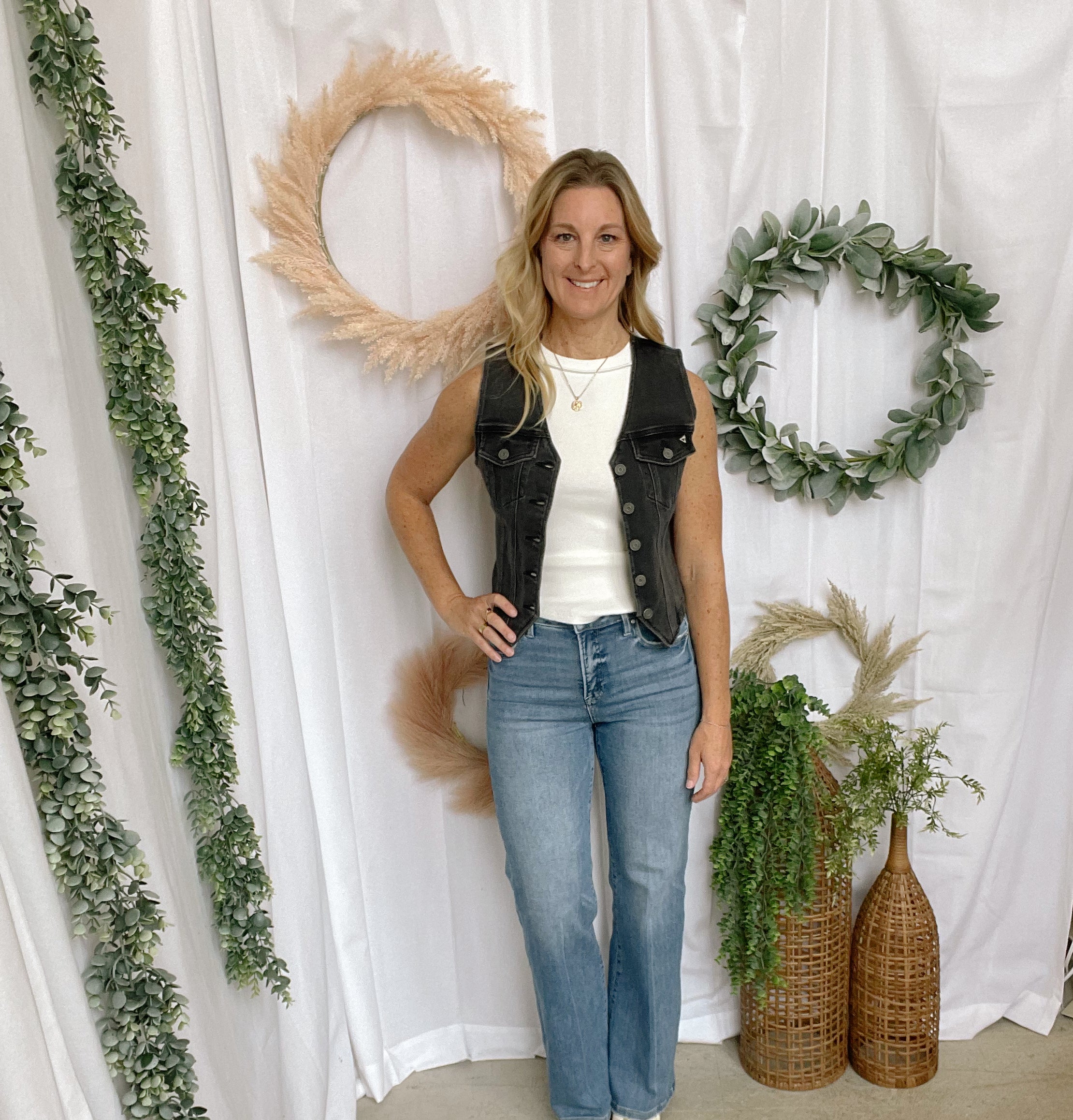 Betty Hidden Black Denim Vest-Vests-Hidden-The Silo Boutique, Women's Fashion Boutique Located in Warren and Grand Forks North Dakota