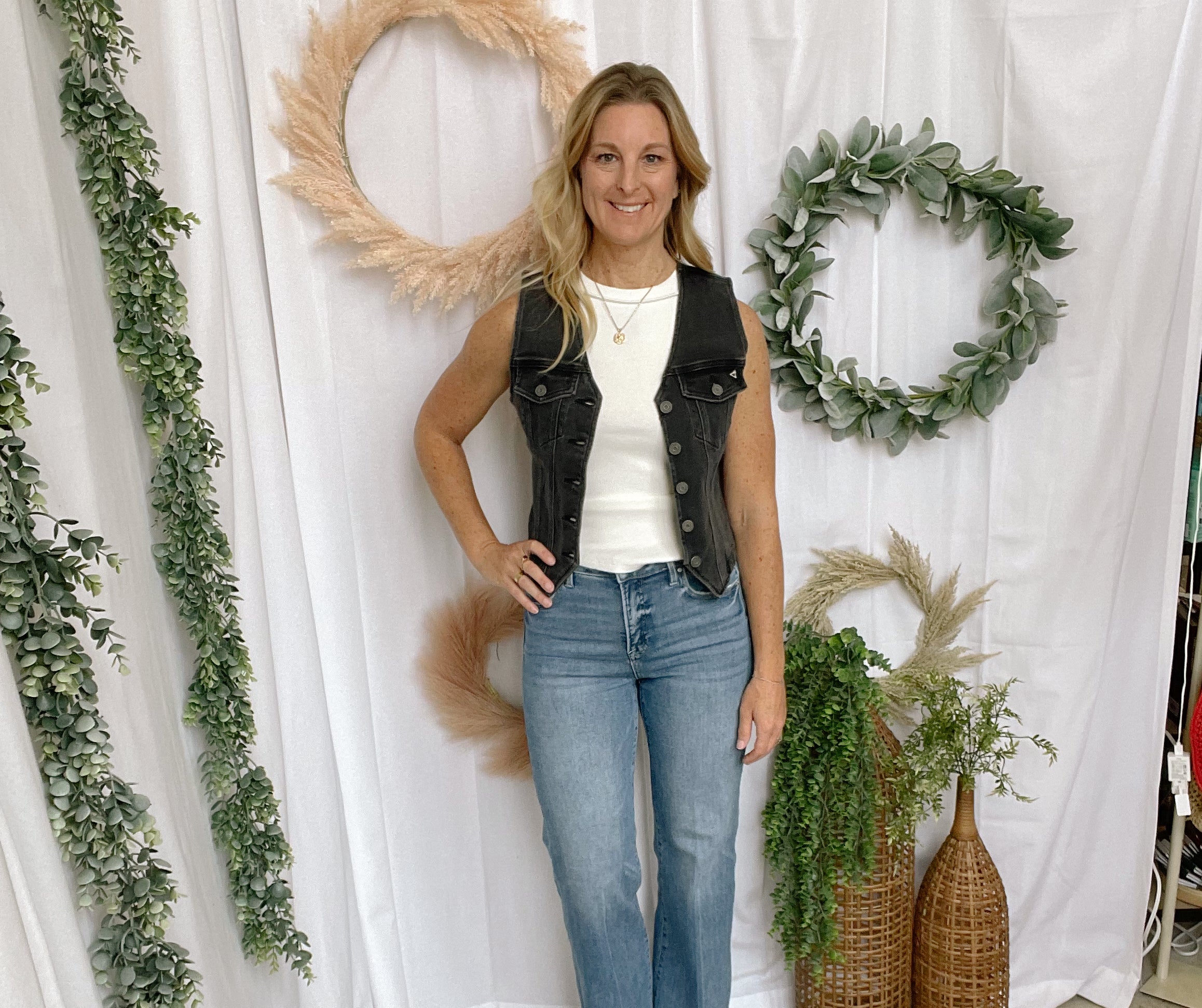 Betty Hidden Black Denim Vest-Vests-Hidden-The Silo Boutique, Women's Fashion Boutique Located in Warren and Grand Forks North Dakota