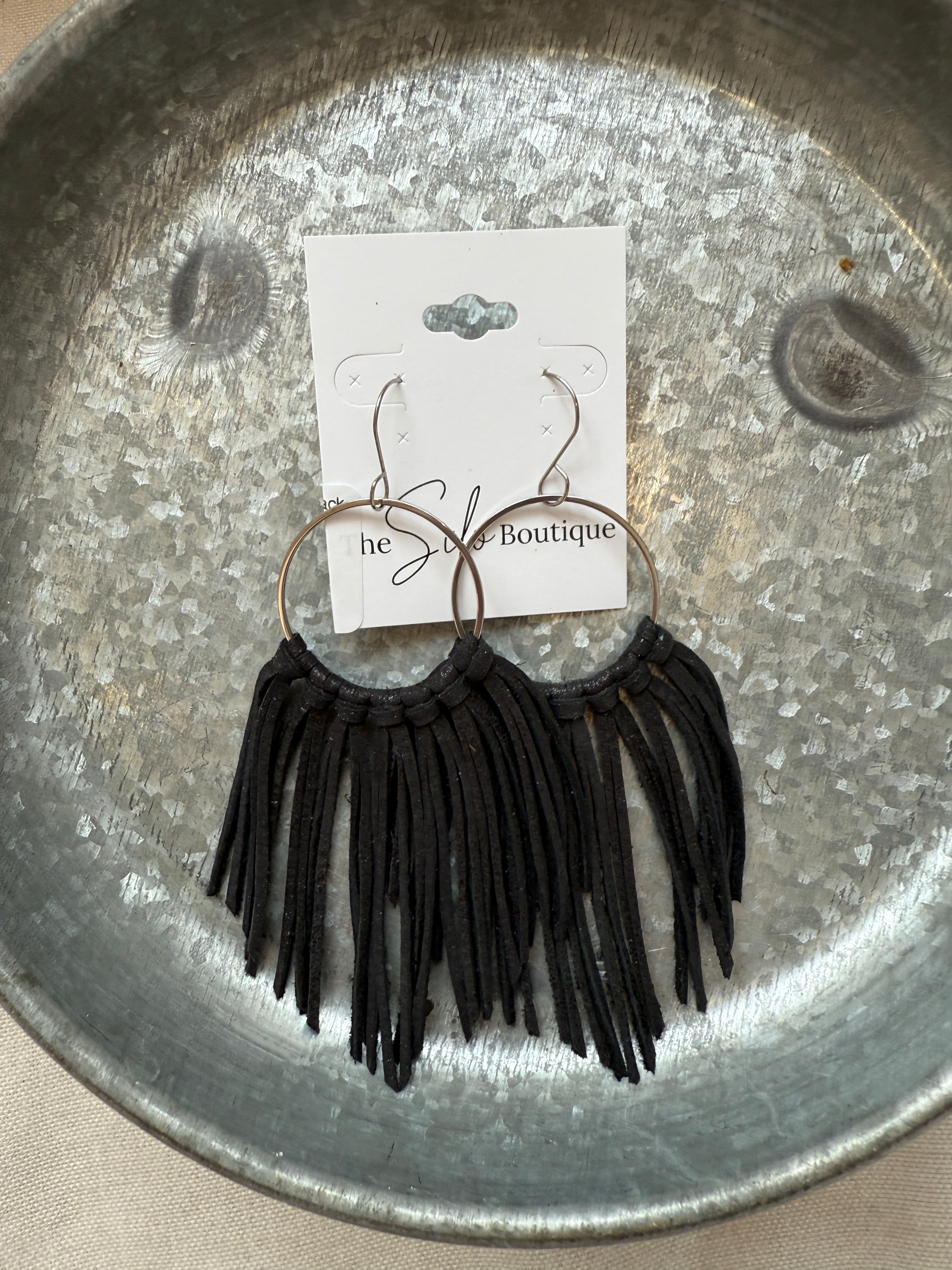 Cascade Fringe Hoops Earrings-Black-Earrings-fringe with faith-The Silo Boutique, Women's Fashion Boutique Located in Warren and Grand Forks North Dakota