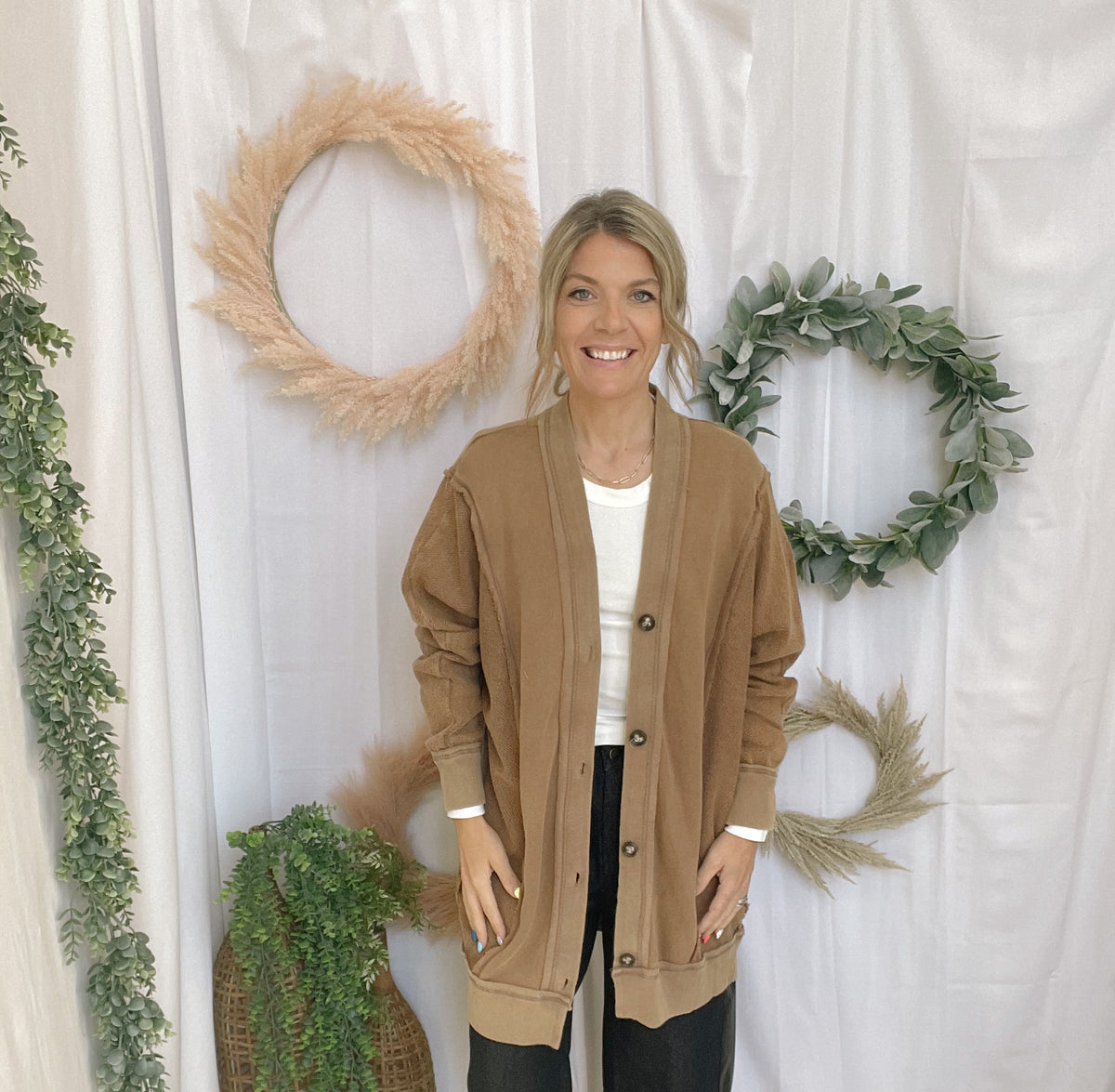 Jojo Mineral Wash Cardigan-Mocha-Cardigans-eesome-The Silo Boutique, Women's Fashion Boutique Located in Warren and Grand Forks North Dakota