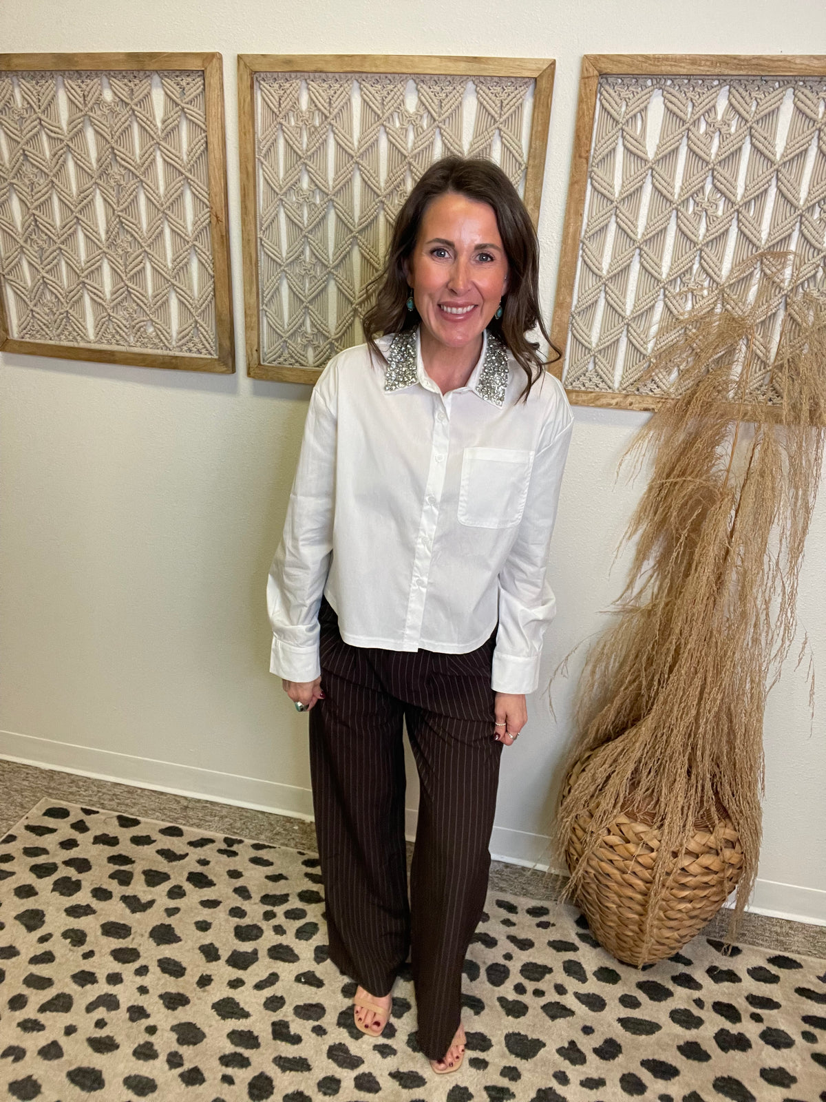 Elan Emily Rhinestone Top-White-Long Sleeve Tops-elan-The Silo Boutique, Women's Fashion Boutique Located in Warren and Grand Forks North Dakota