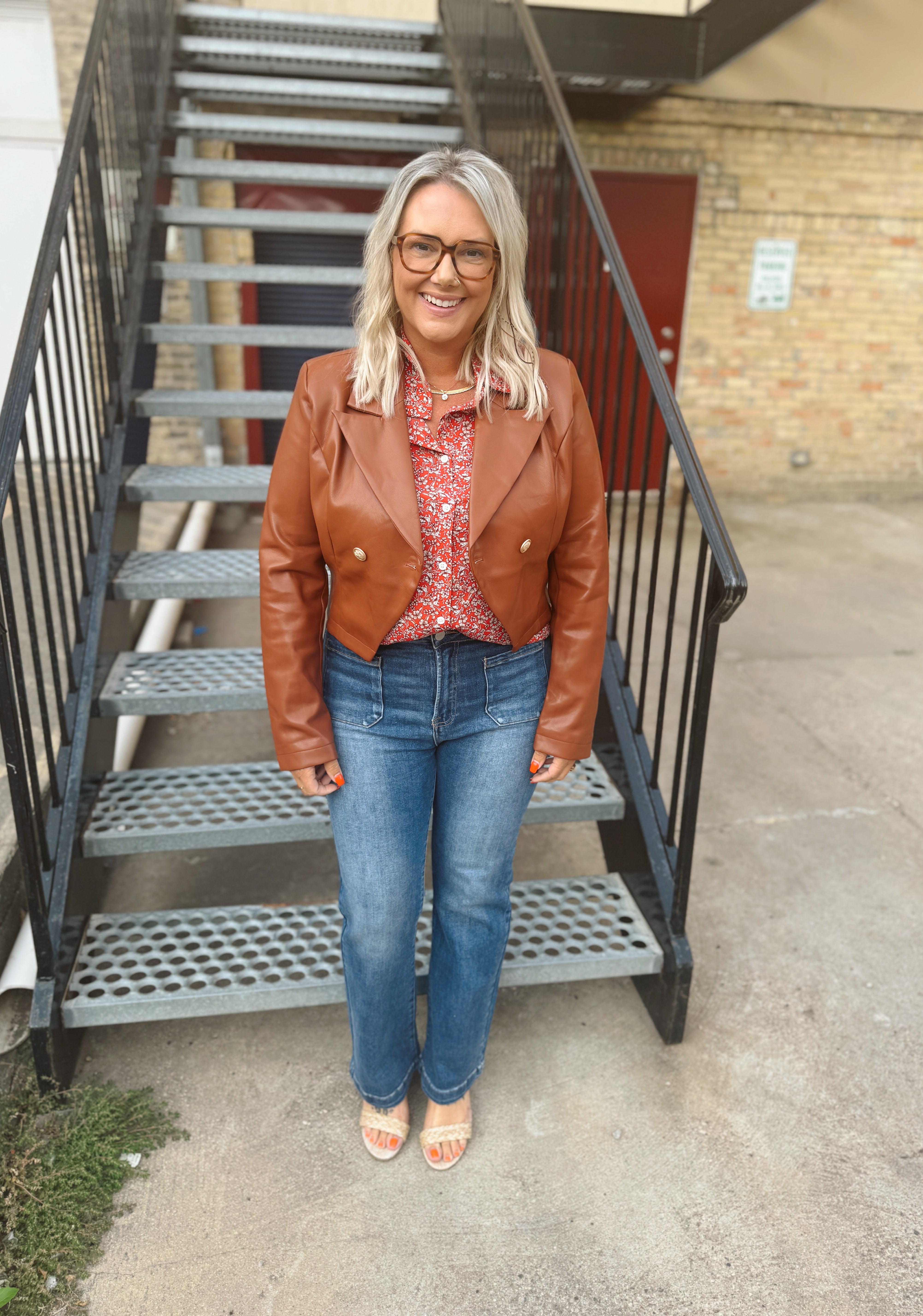 Brown Leather Antique Button Crop Jacket-Final sale-Coats & Jackets-fate-The Silo Boutique, Women's Fashion Boutique Located in Warren and Grand Forks North Dakota