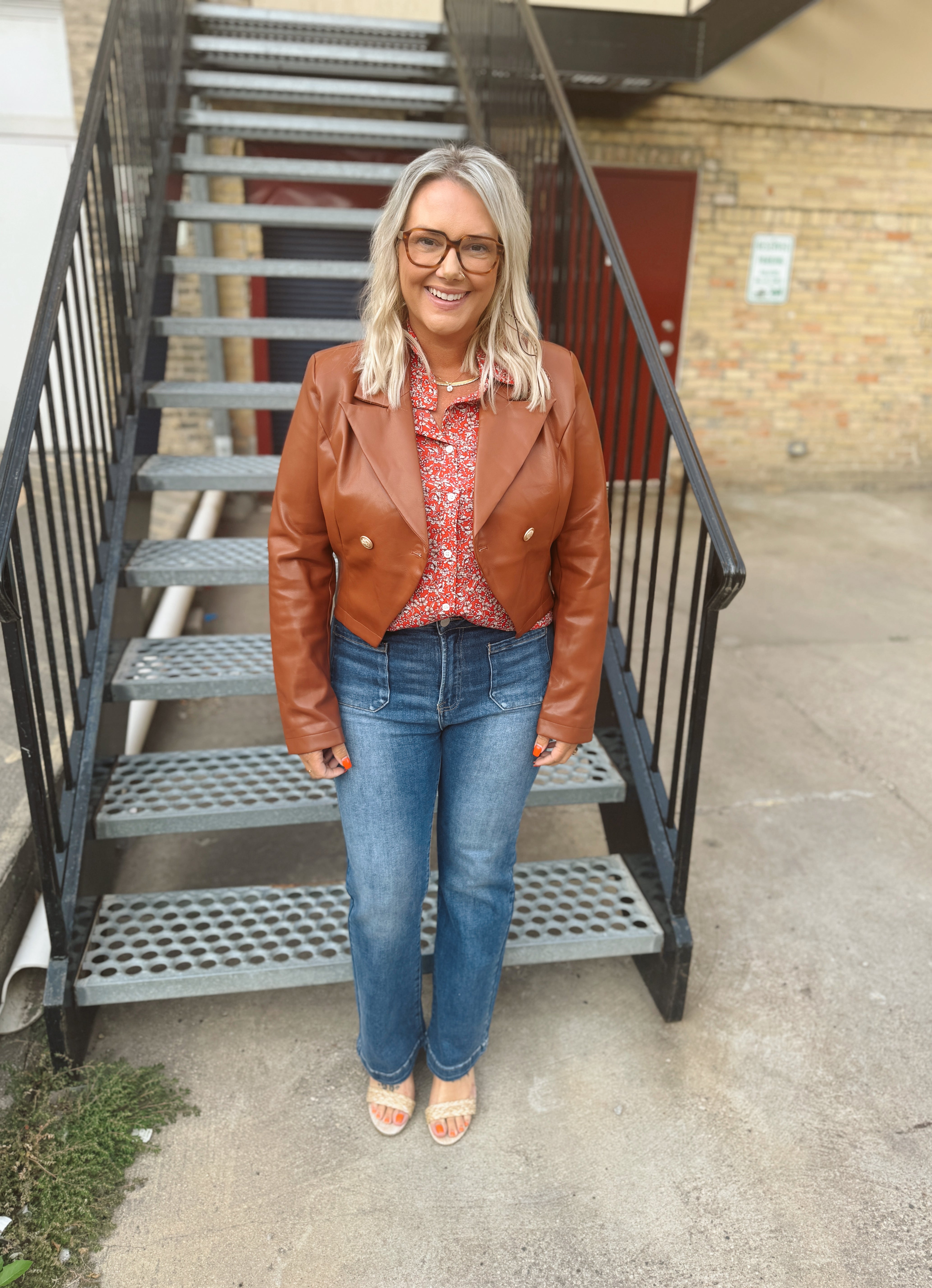Brown Leather Antique Button Crop Jacket-Final sale-Coats & Jackets-fate-The Silo Boutique, Women's Fashion Boutique Located in Warren and Grand Forks North Dakota