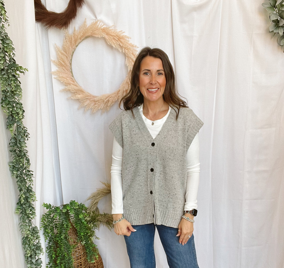 Whitley Button Up Sweater Vest-Gray-Vests-hyfve-The Silo Boutique, Women's Fashion Boutique Located in Warren and Grand Forks North Dakota