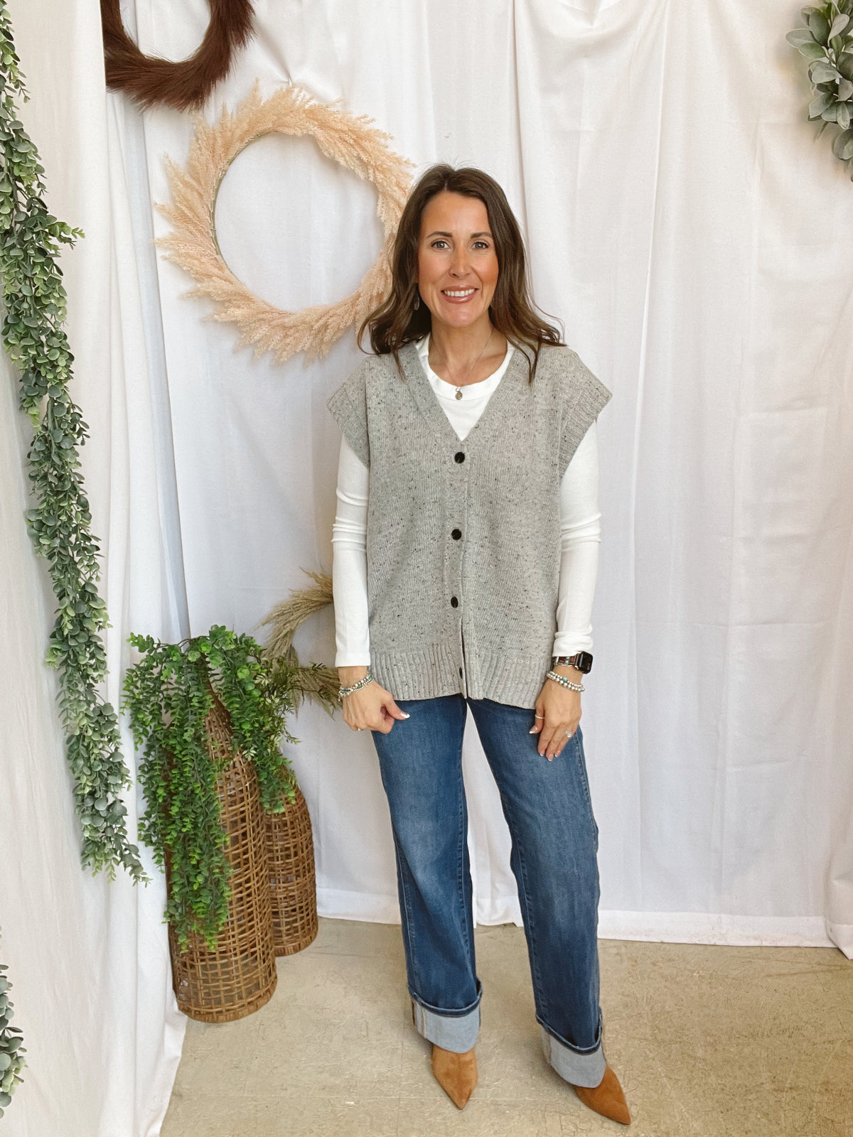 Whitley Button Up Sweater Vest-Gray-Vests-hyfve-The Silo Boutique, Women's Fashion Boutique Located in Warren and Grand Forks North Dakota