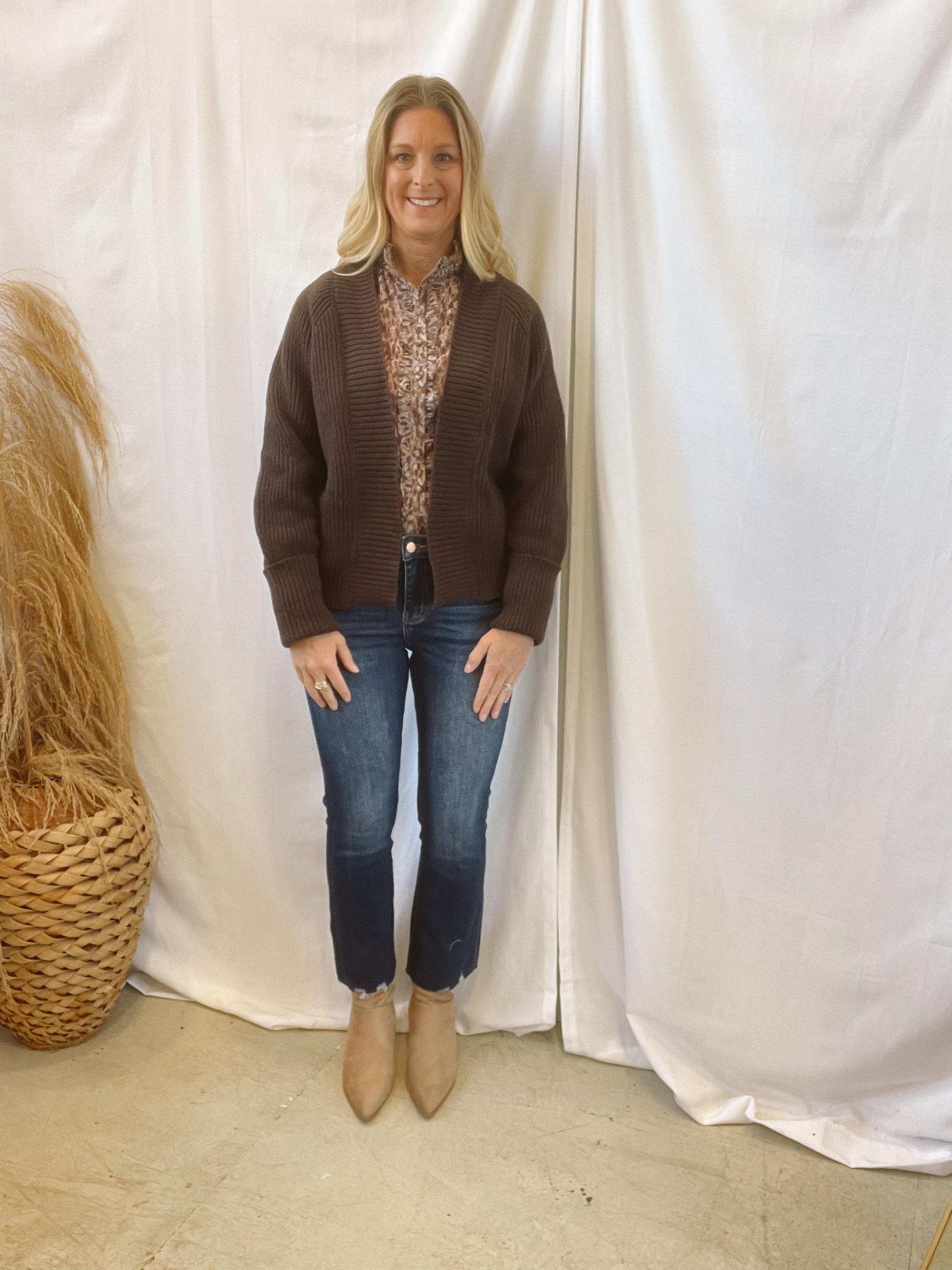 Brown Ribbed Knit Cardigan-Final Sale-Cardigans-entro-The Silo Boutique, Women's Fashion Boutique Located in Warren and Grand Forks North Dakota