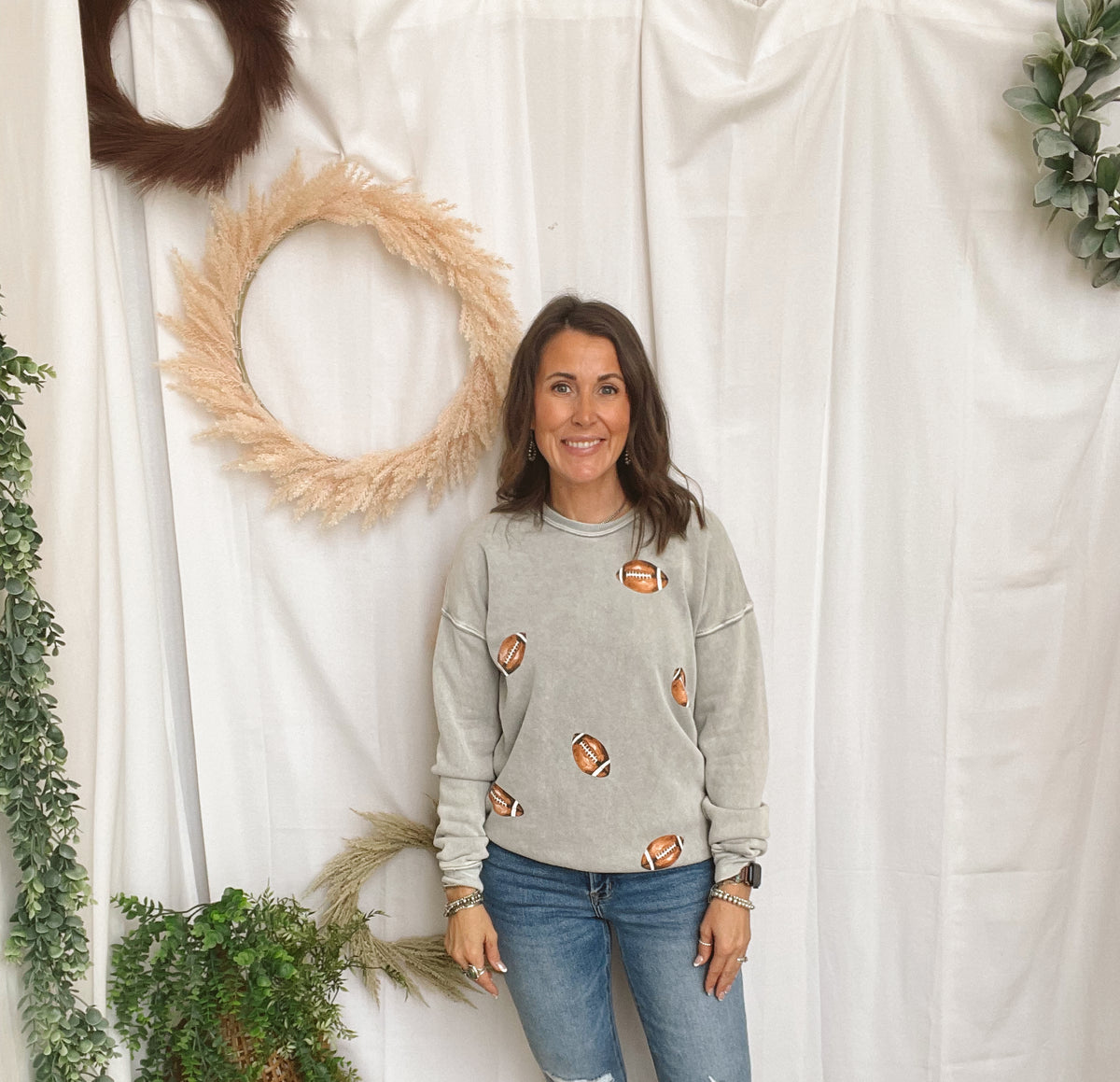 Hrt & Luv Football Sweatshirt-Gray-Sweatshirts-fair-The Silo Boutique, Women's Fashion Boutique Located in Warren and Grand Forks North Dakota