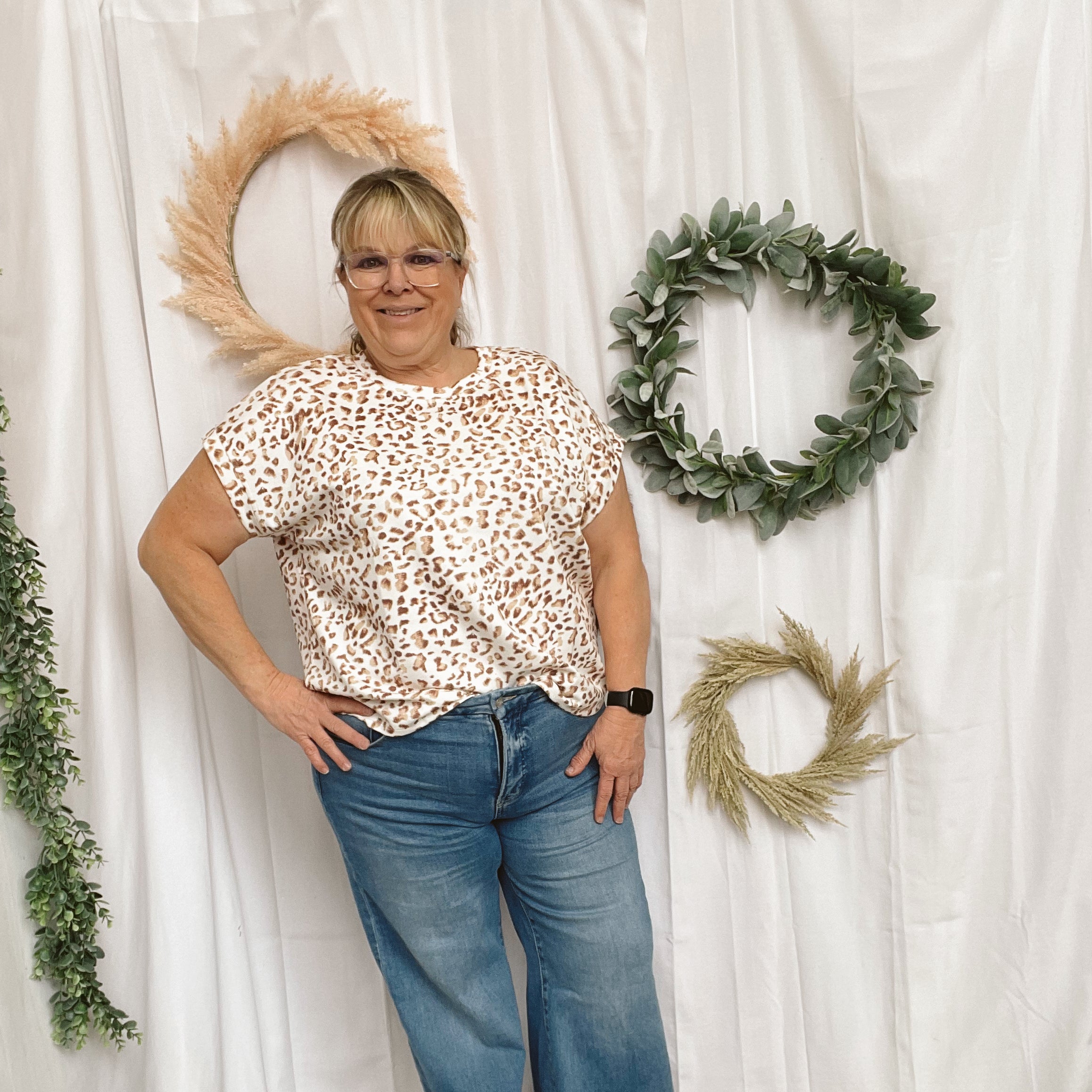 Brown Animal Print Top-Short Sleeve Tops-ENTRO-The Silo Boutique, Women's Fashion Boutique Located in Warren and Grand Forks North Dakota